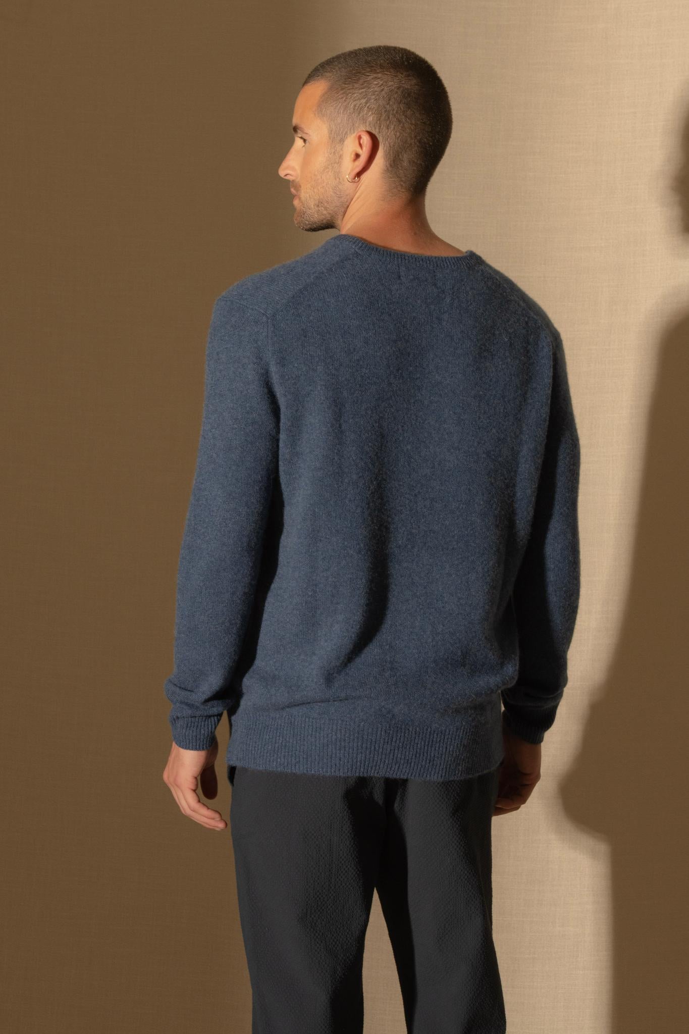 ENZO pull col v 4 fils ocean chiné 100% cachemire