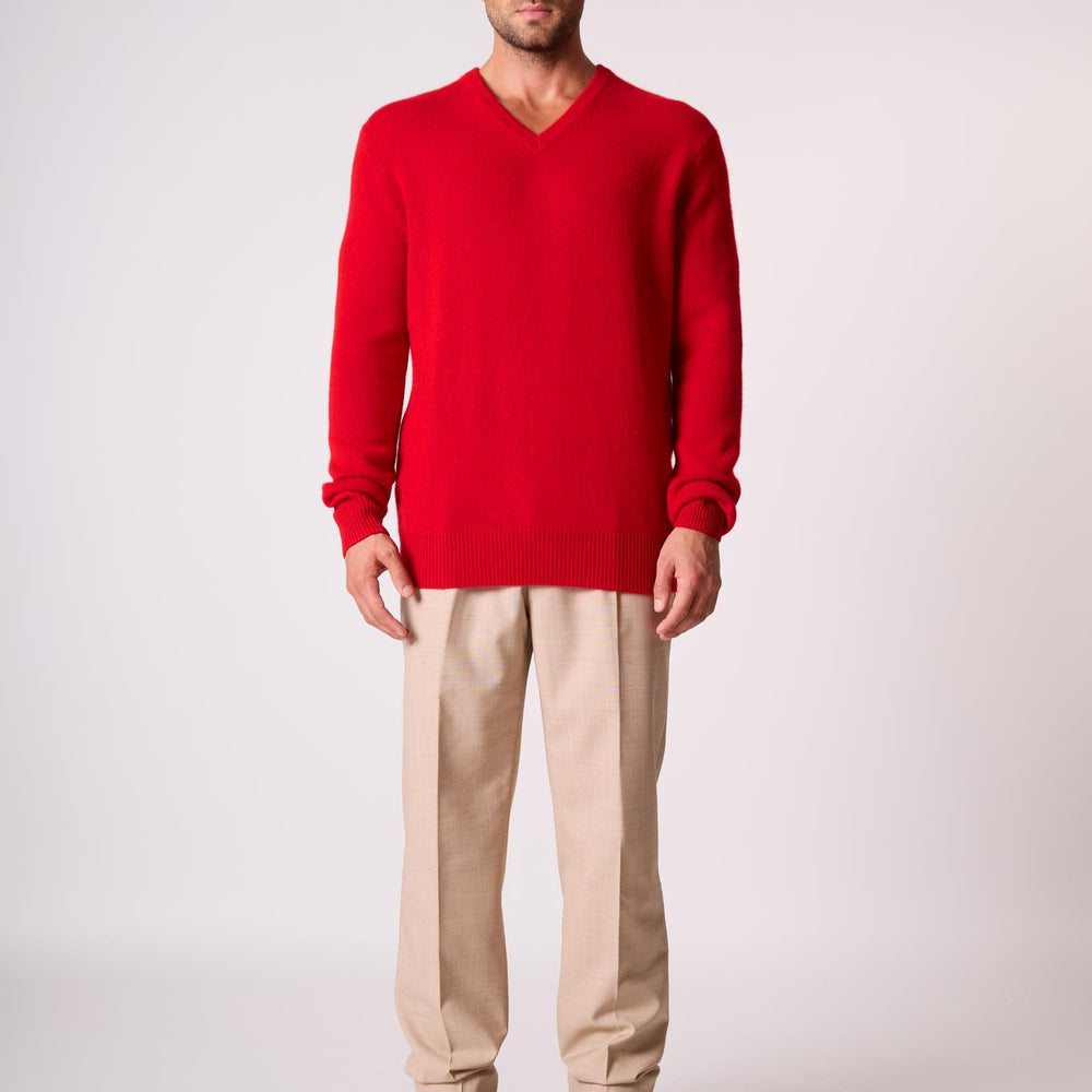 ENZO pull col v 4 fils rouge 100% cachemire