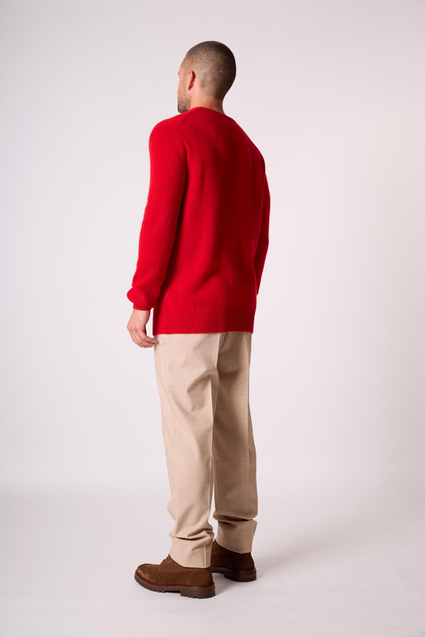 ENZO pull col v 4 fils rouge 100% cachemire