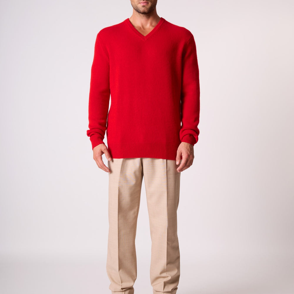 enzo pull col v 4 fils rouge 100% cachemire