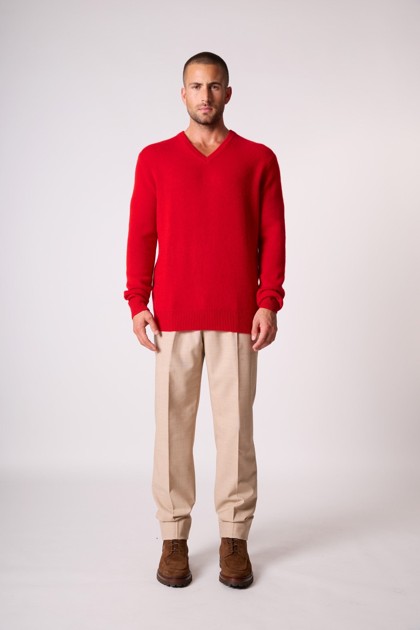 enzo pull col v 4 fils rouge 100% cachemire