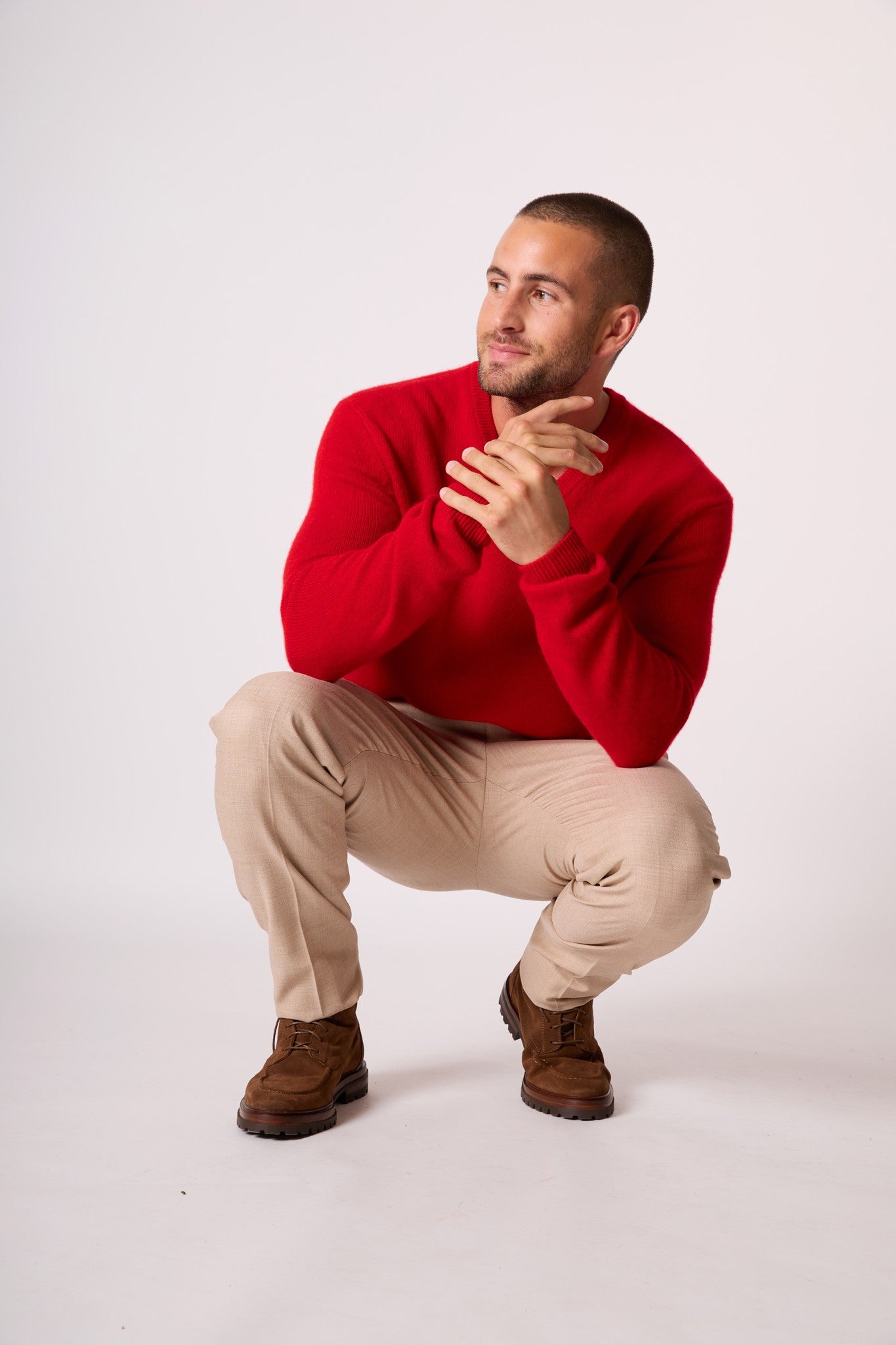 enzo pull col v 4 fils rouge 100% cachemire