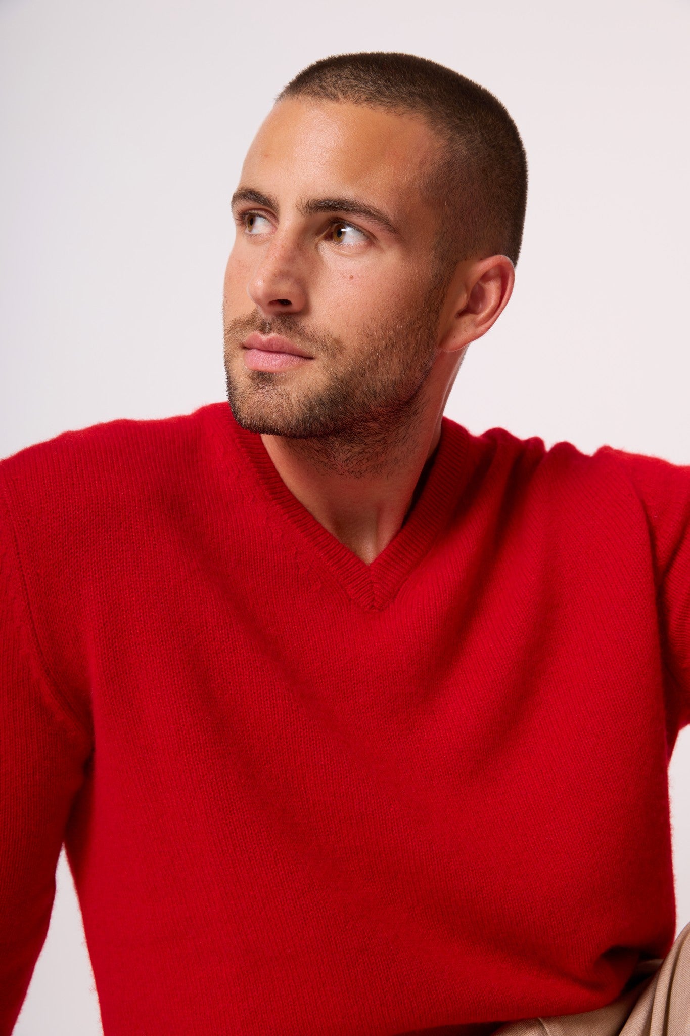 enzo pull col v 4 fils rouge 100% cachemire