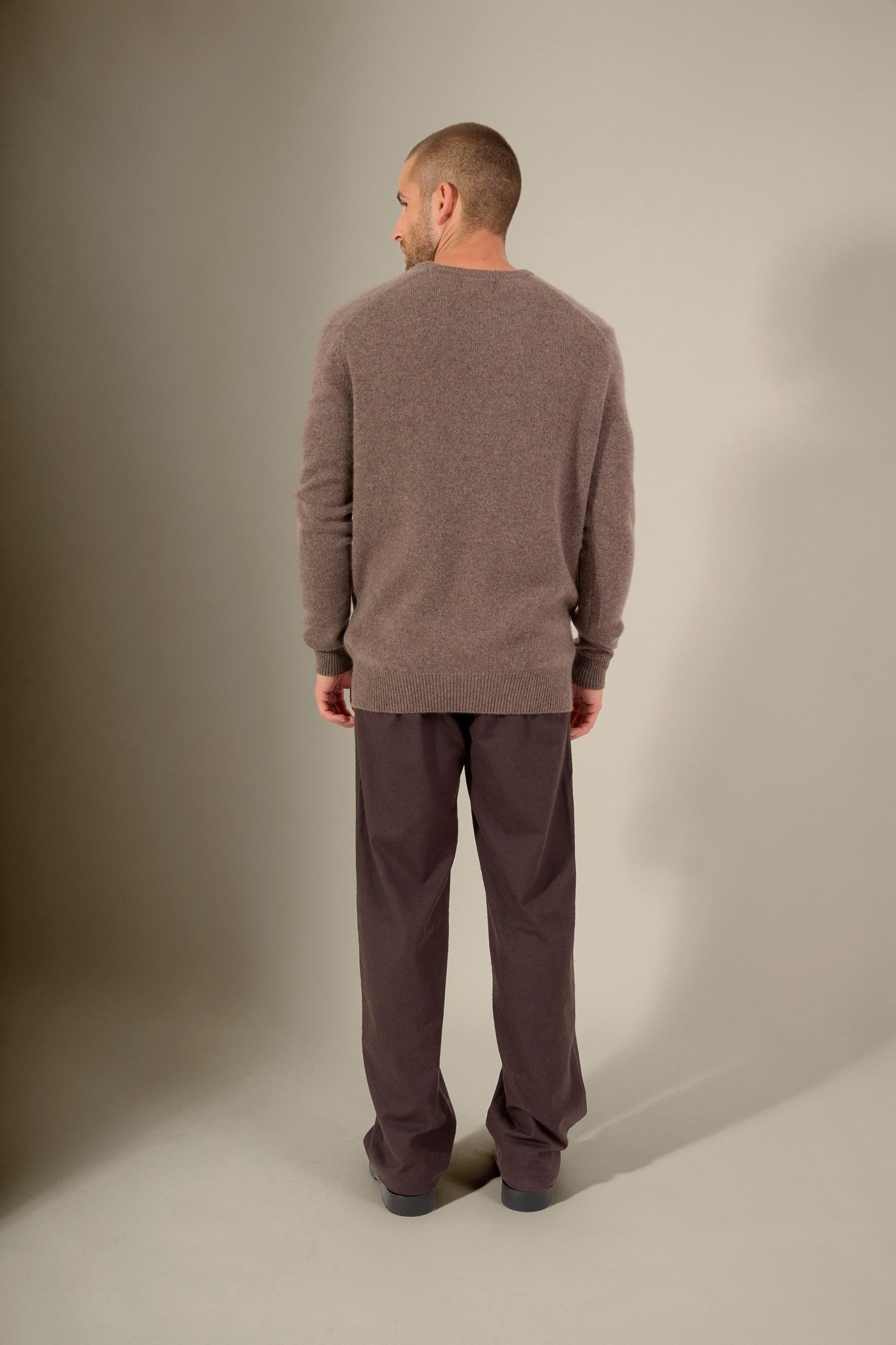 enzo pull col v 4 fils taupe chiné 100% cachemire