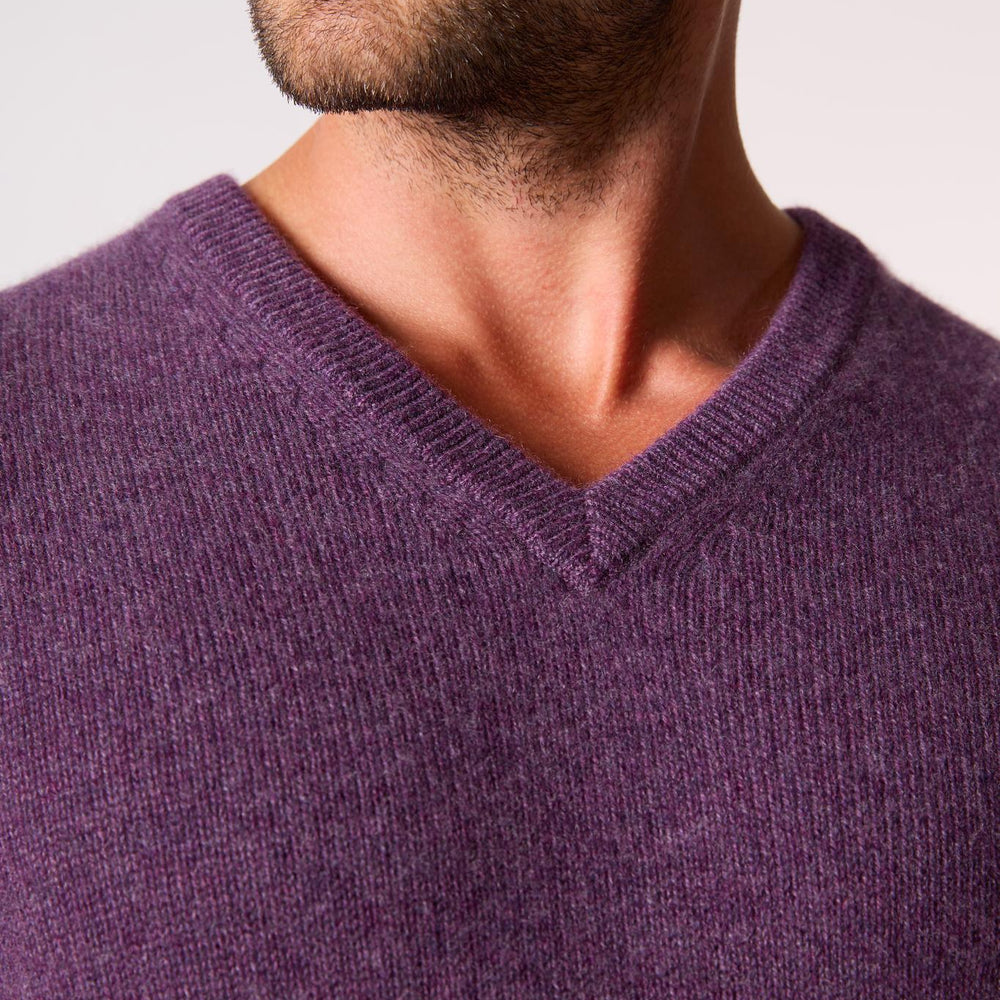 ENZO pull col v 4 fils violet chiné 100% cachemire