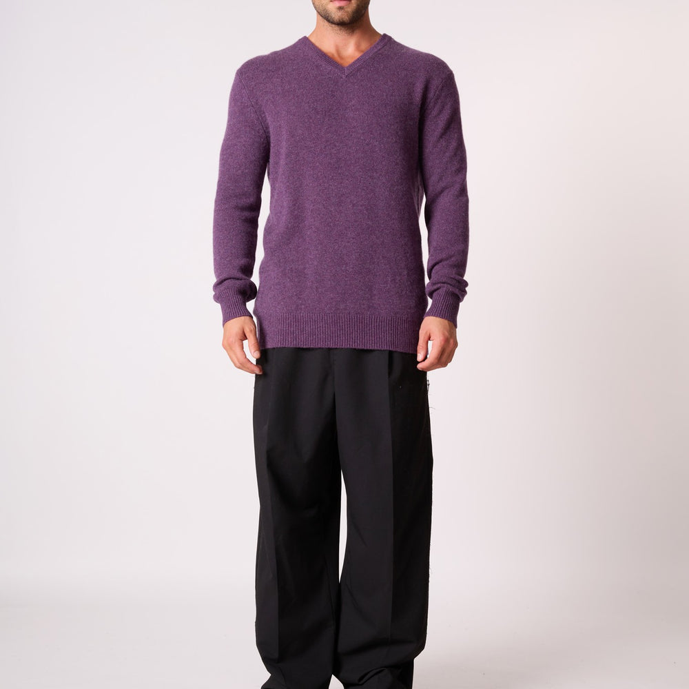 enzo pull col v 4 fils violet chiné 100% cachemire