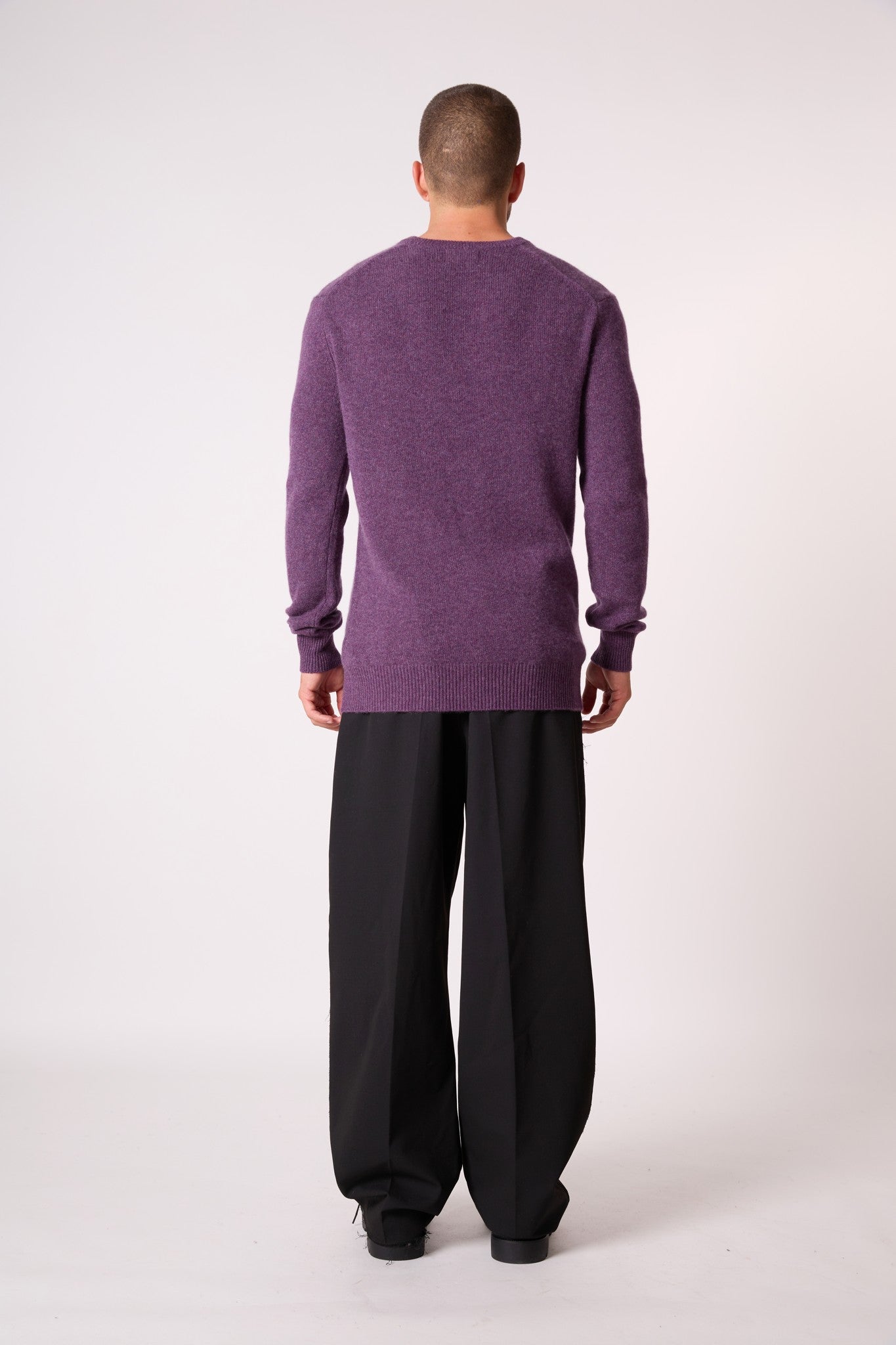 enzo pull col v 4 fils violet chiné 100% cachemire