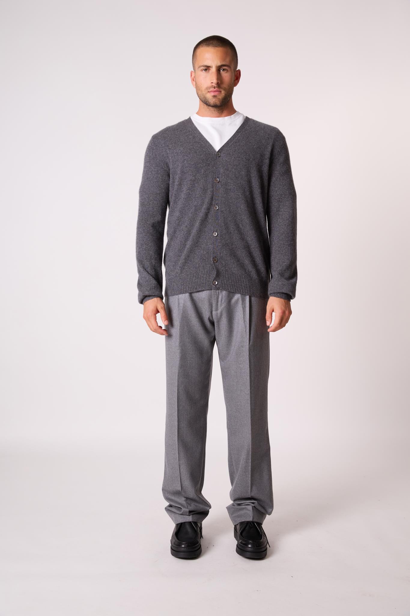 ERROL cardigan col v anthracite chiné 100% cachemire