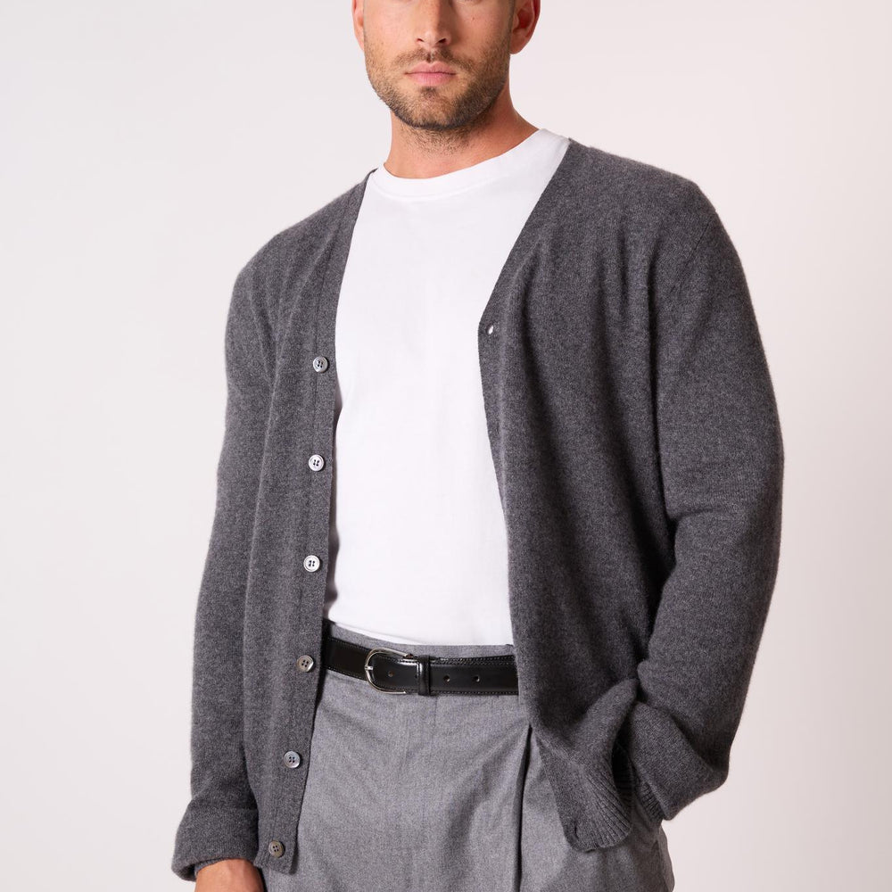 ERROL cardigan col v anthracite chiné 100% cachemire