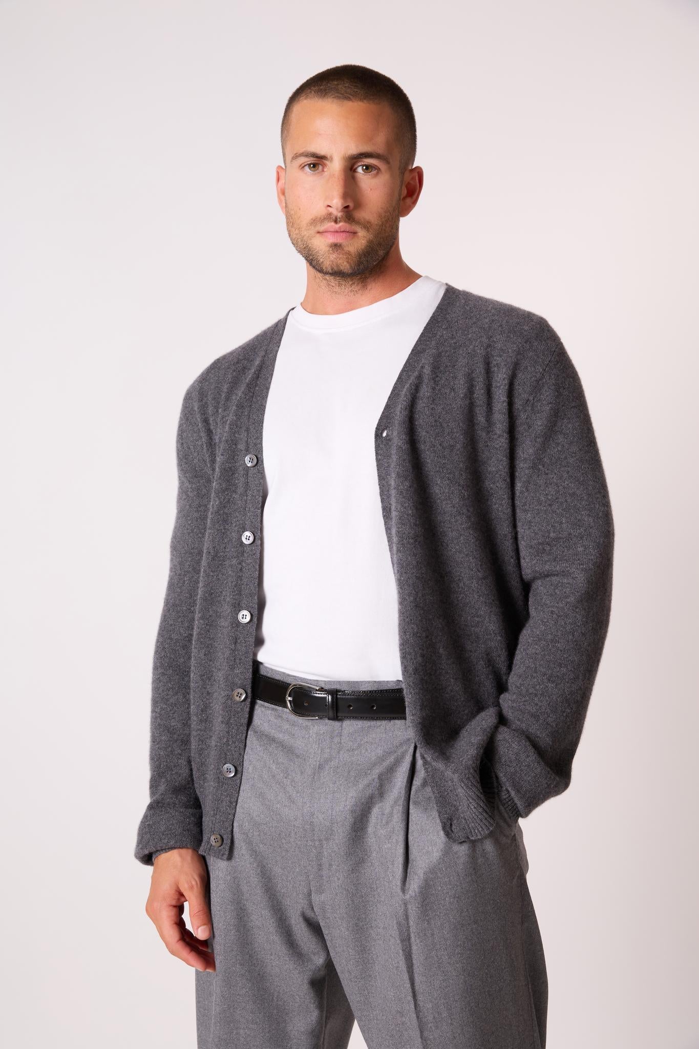 ERROL cardigan col v anthracite chiné 100% cachemire