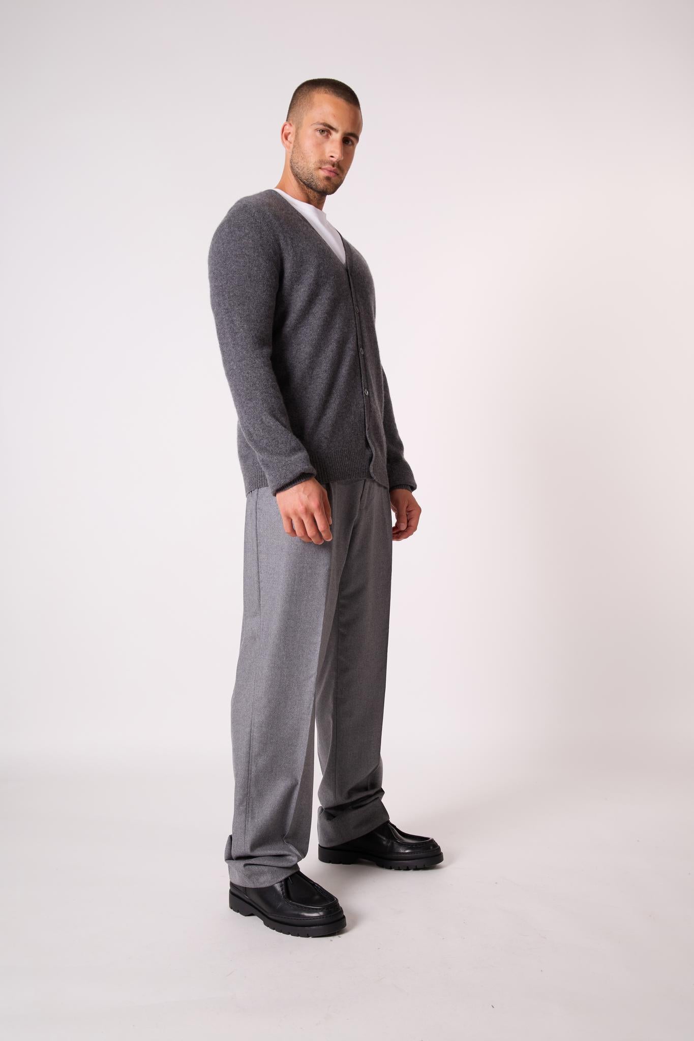 ERROL cardigan col v anthracite chiné 100% cachemire