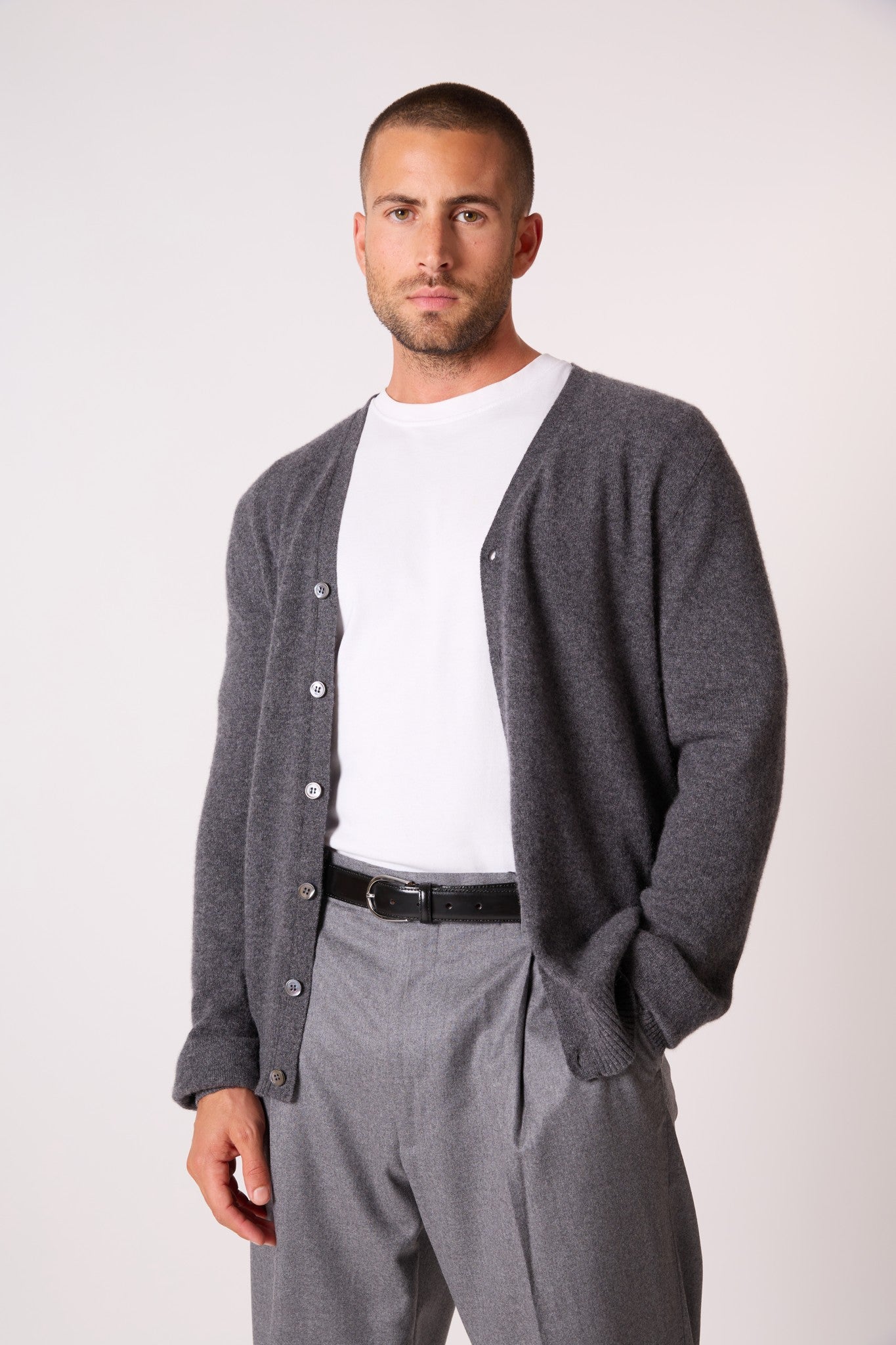 errol cardigan col v anthracite chiné 100% cachemire
