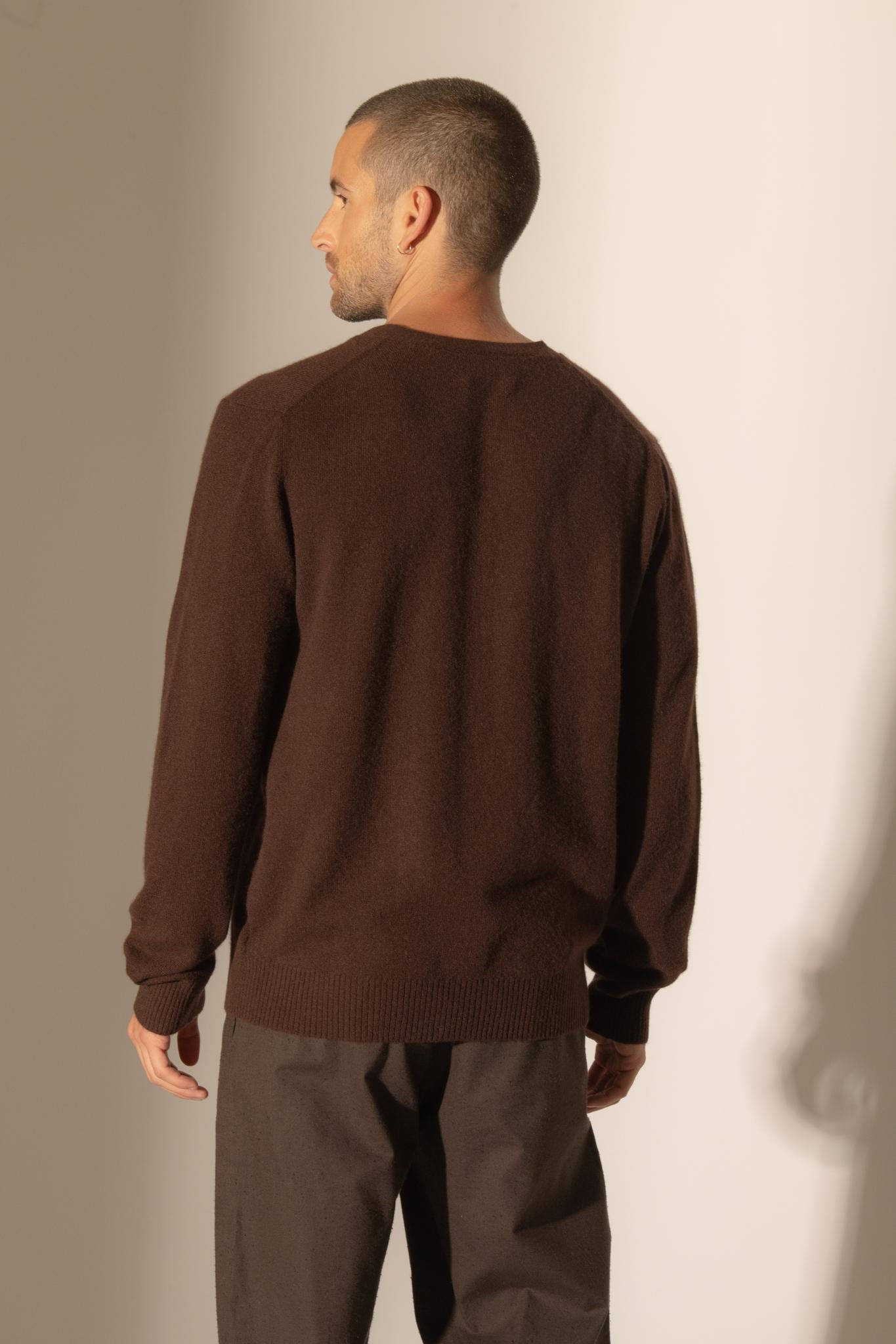 ERROL cardigan col v choco 100% cachemire