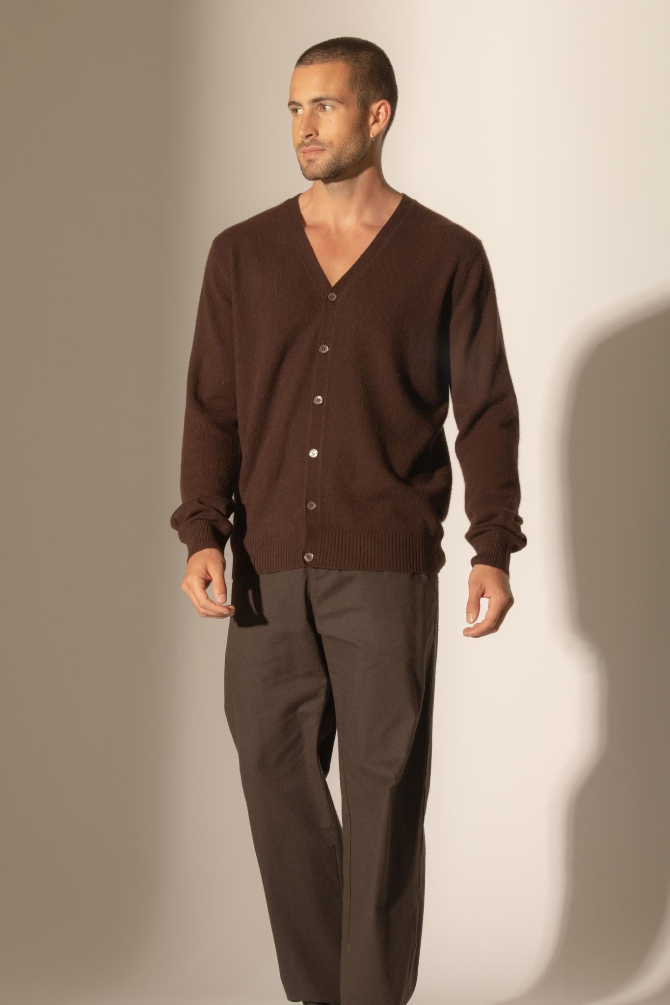 ERROL cardigan col v choco 100% cachemire