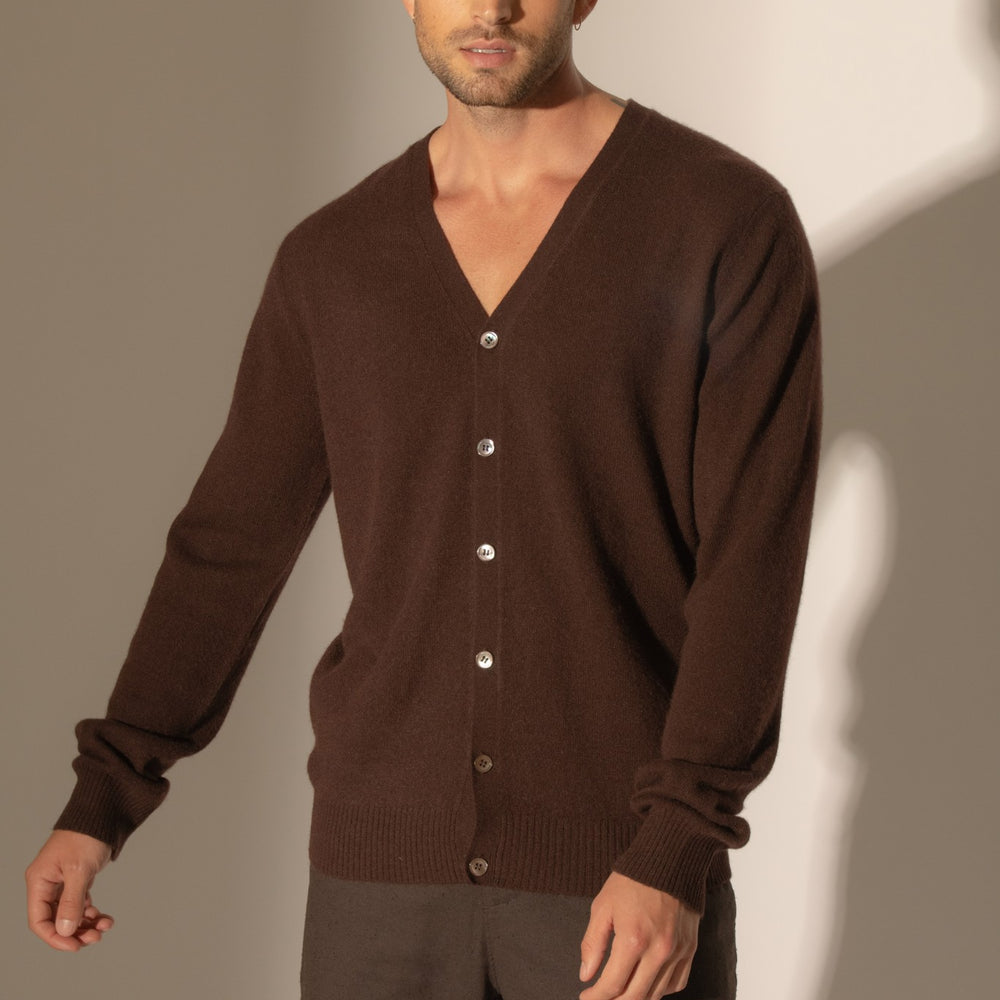 errol cardigan col v choco 100% cachemire