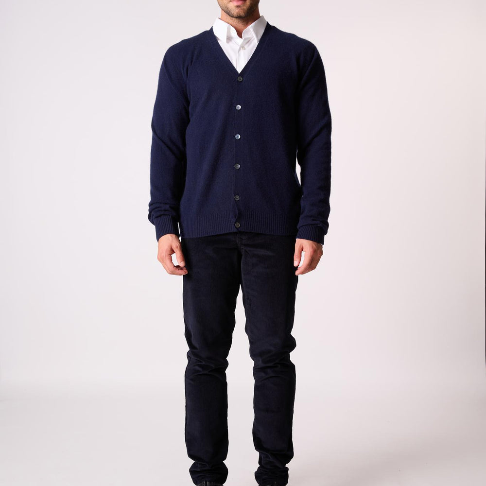 ERROL cardigan col v navy 100% cachemire