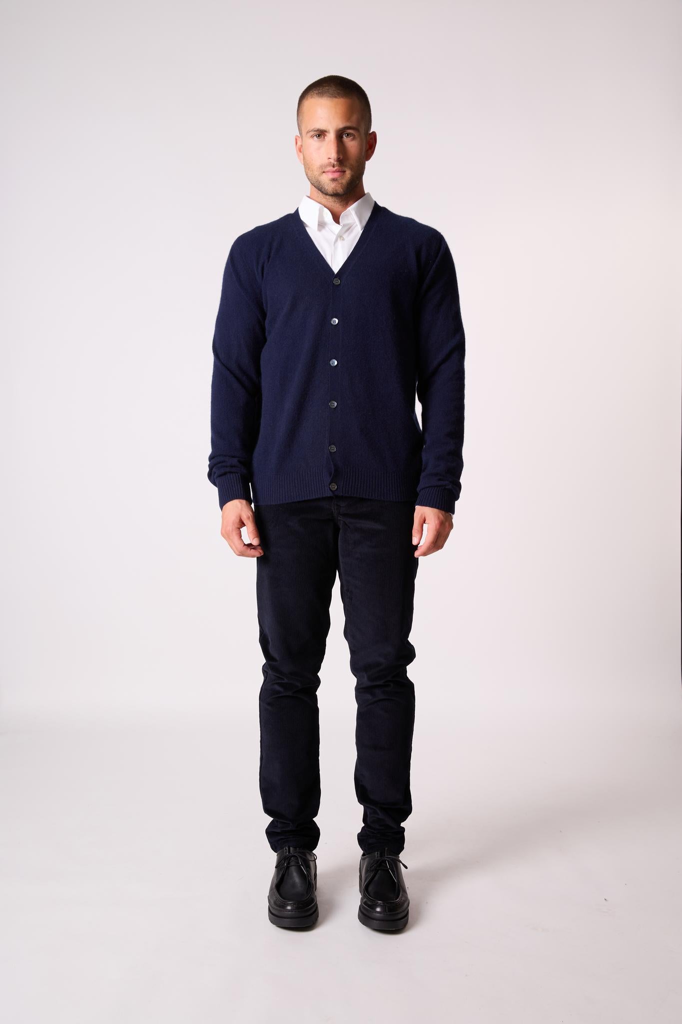 ERROL cardigan col v navy 100% cachemire