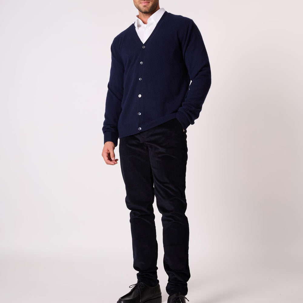 ERROL cardigan col v navy 100% cachemire