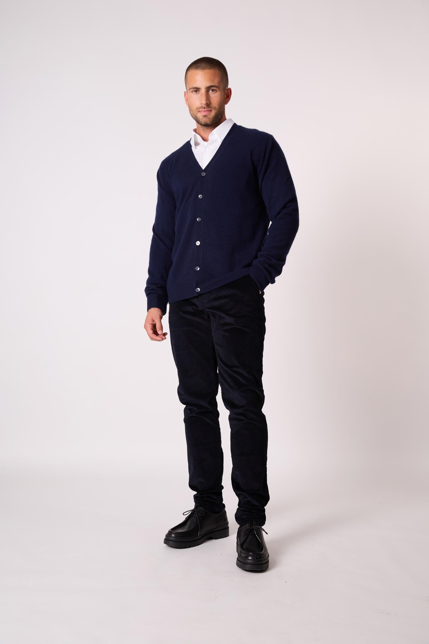 ERROL cardigan col v navy 100% cachemire