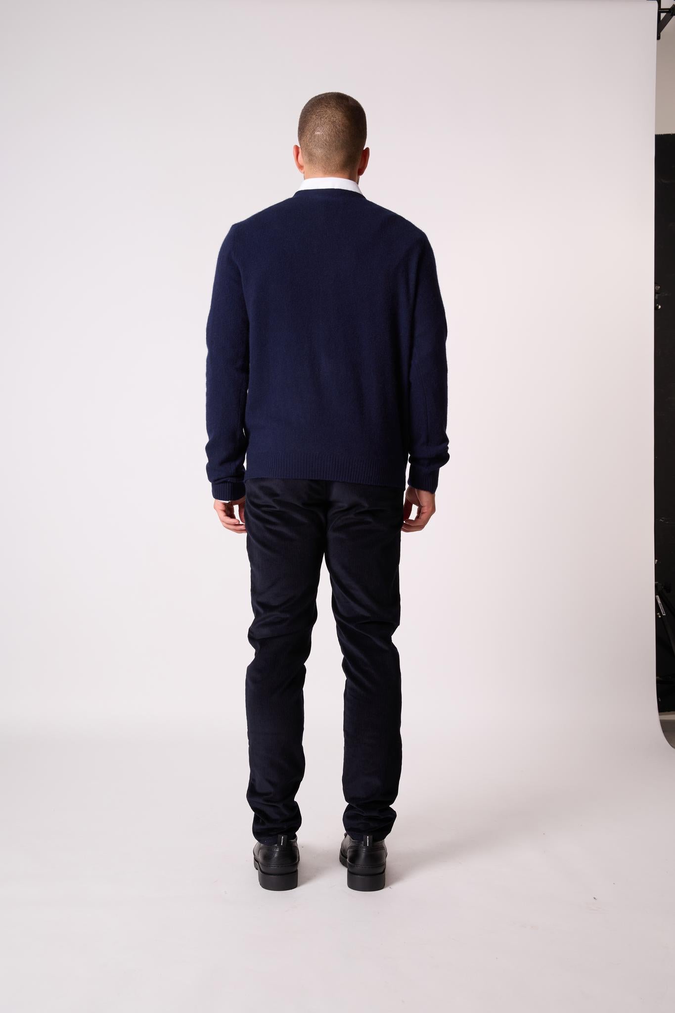 ERROL cardigan col v navy 100% cachemire