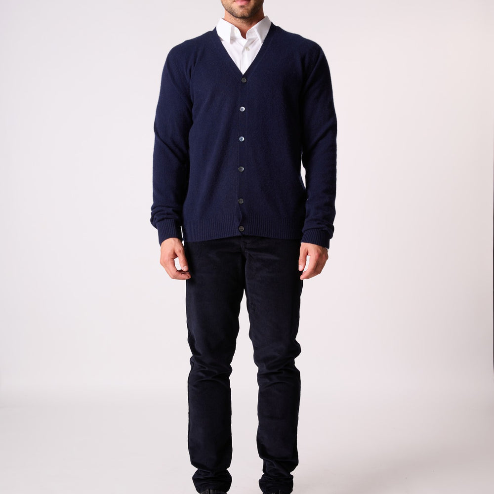 errol cardigan col v navy 100% cachemire