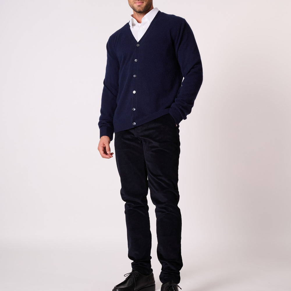errol cardigan col v navy 100% cachemire