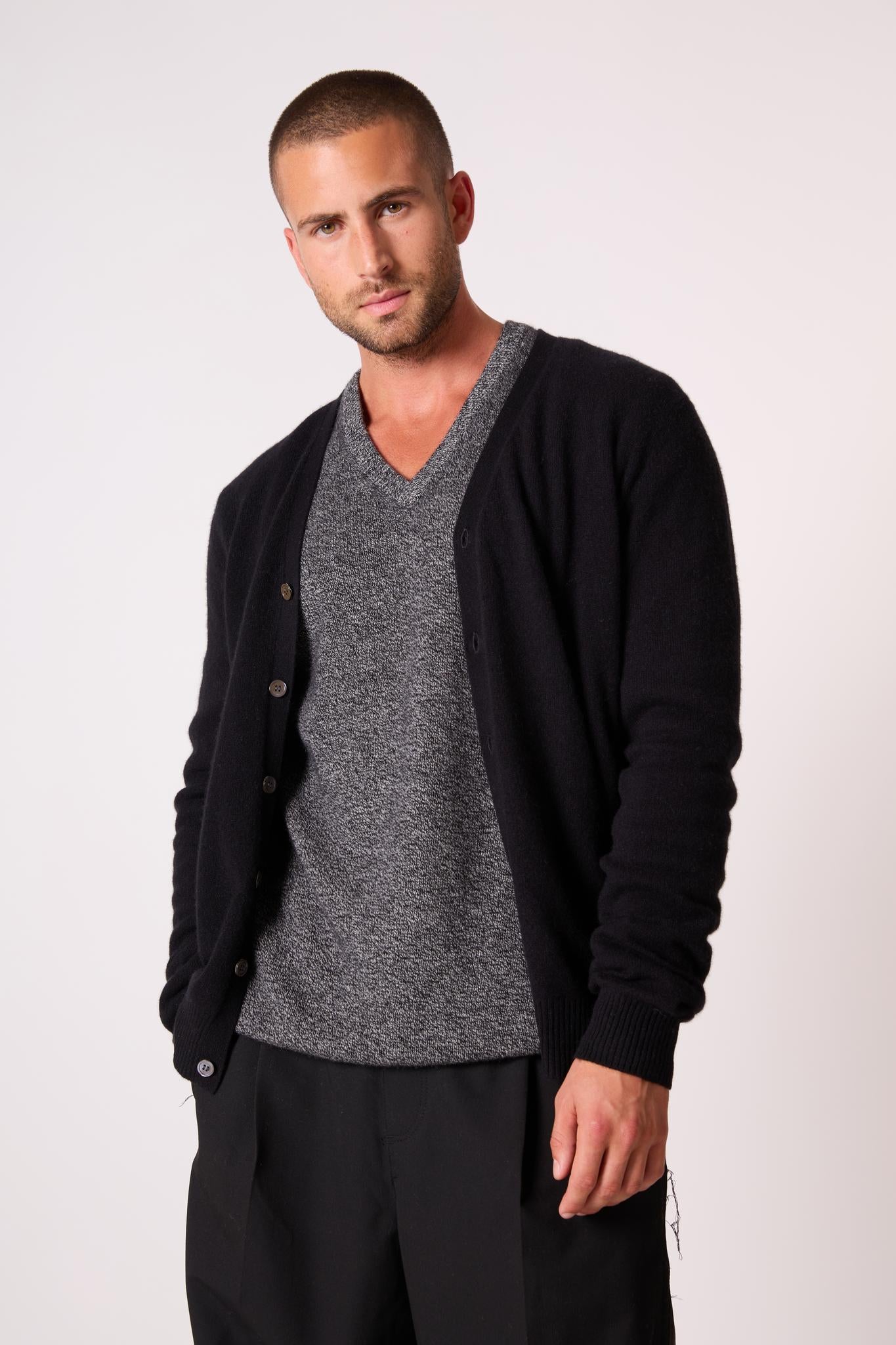 ERROL cardigan col v noir 100% cachemire