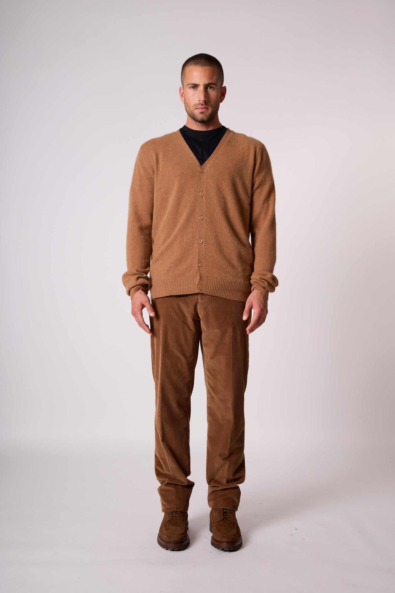 ERROL cardigan col v noisette 100% cachemire