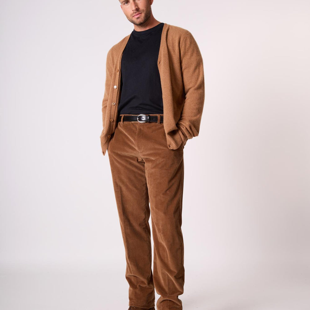 ERROL cardigan col v noisette 100% cachemire