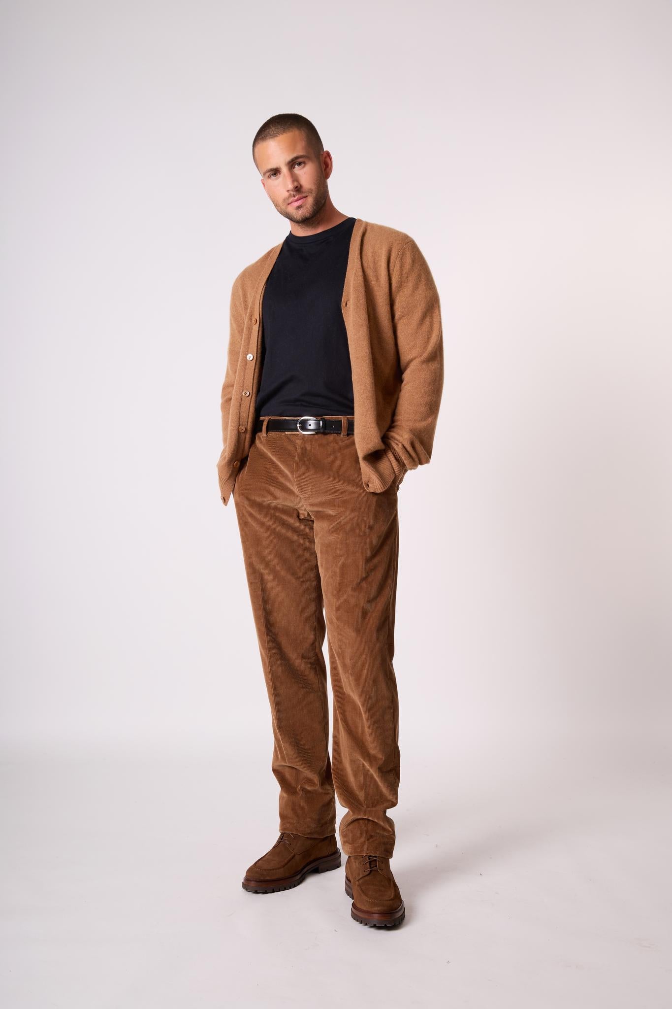 ERROL cardigan col v noisette 100% cachemire