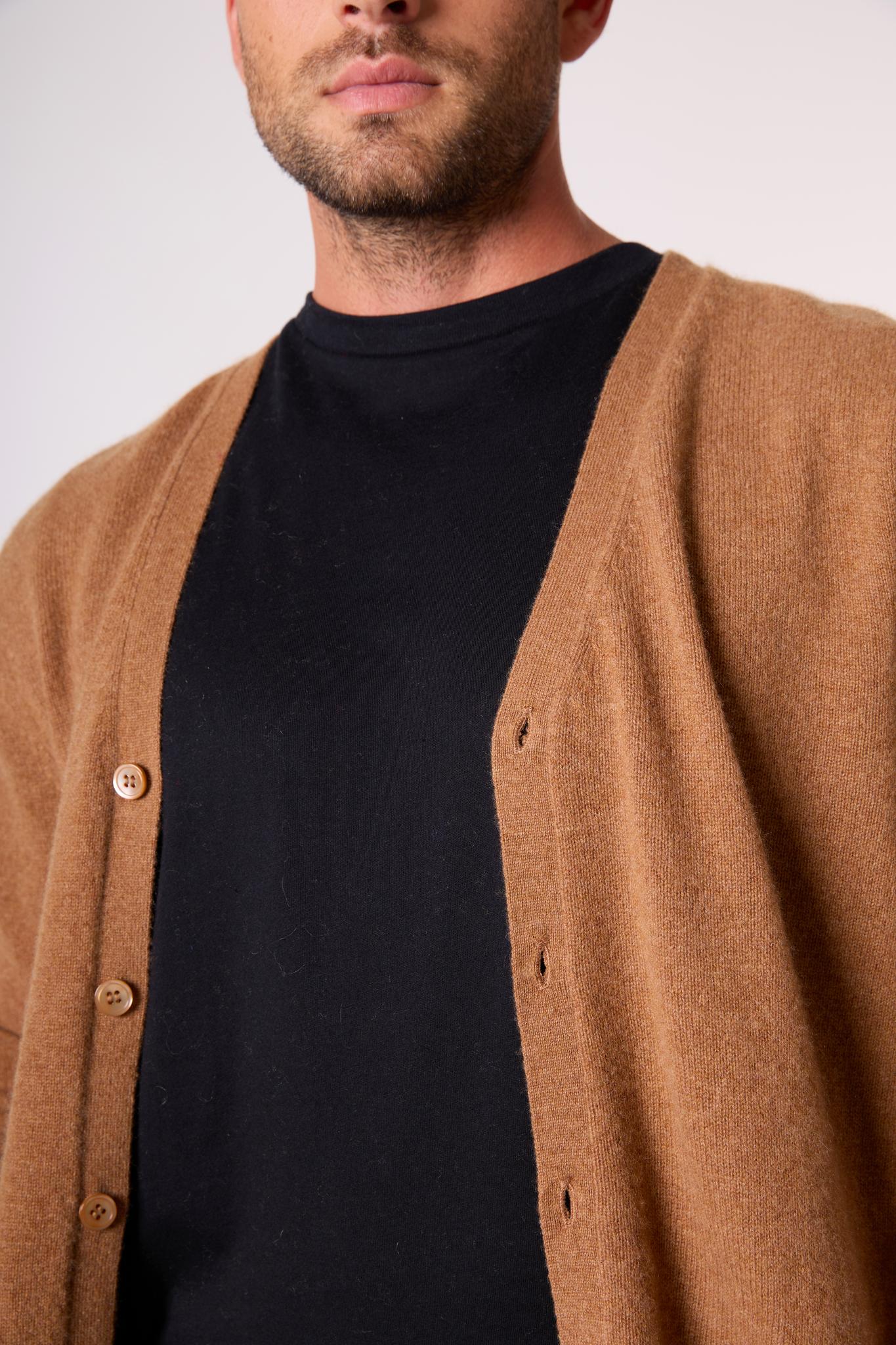 ERROL cardigan col v noisette 100% cachemire