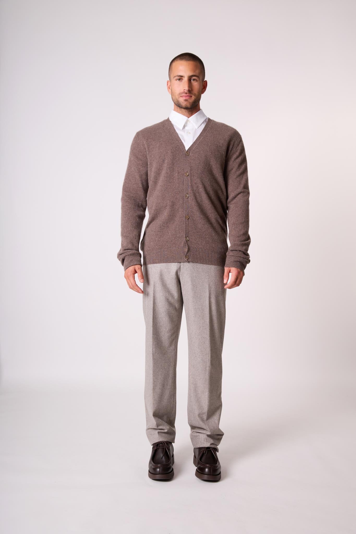ERROL cardigan col v taupe chiné 100% cachemire