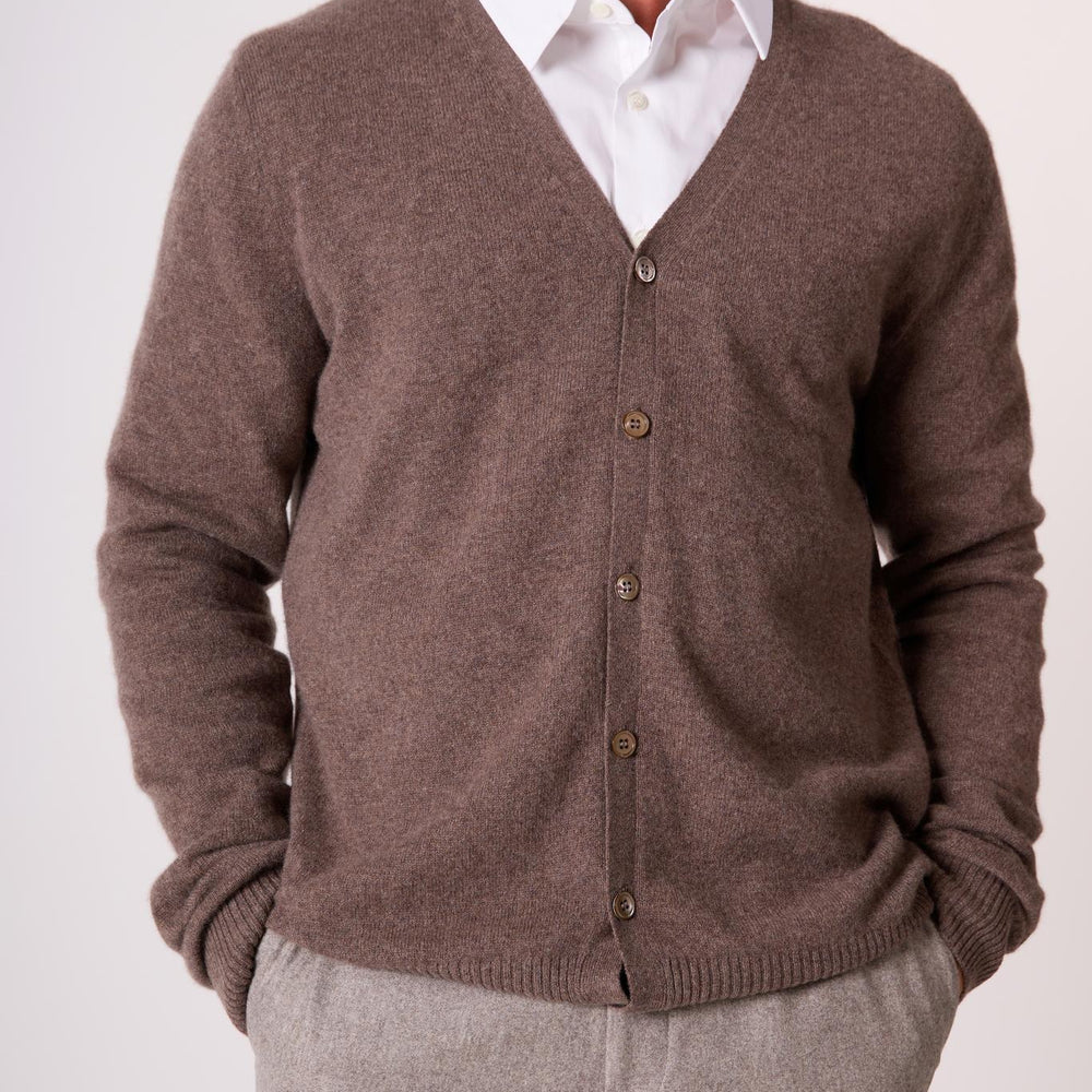 ERROL cardigan col v taupe chiné 100% cachemire