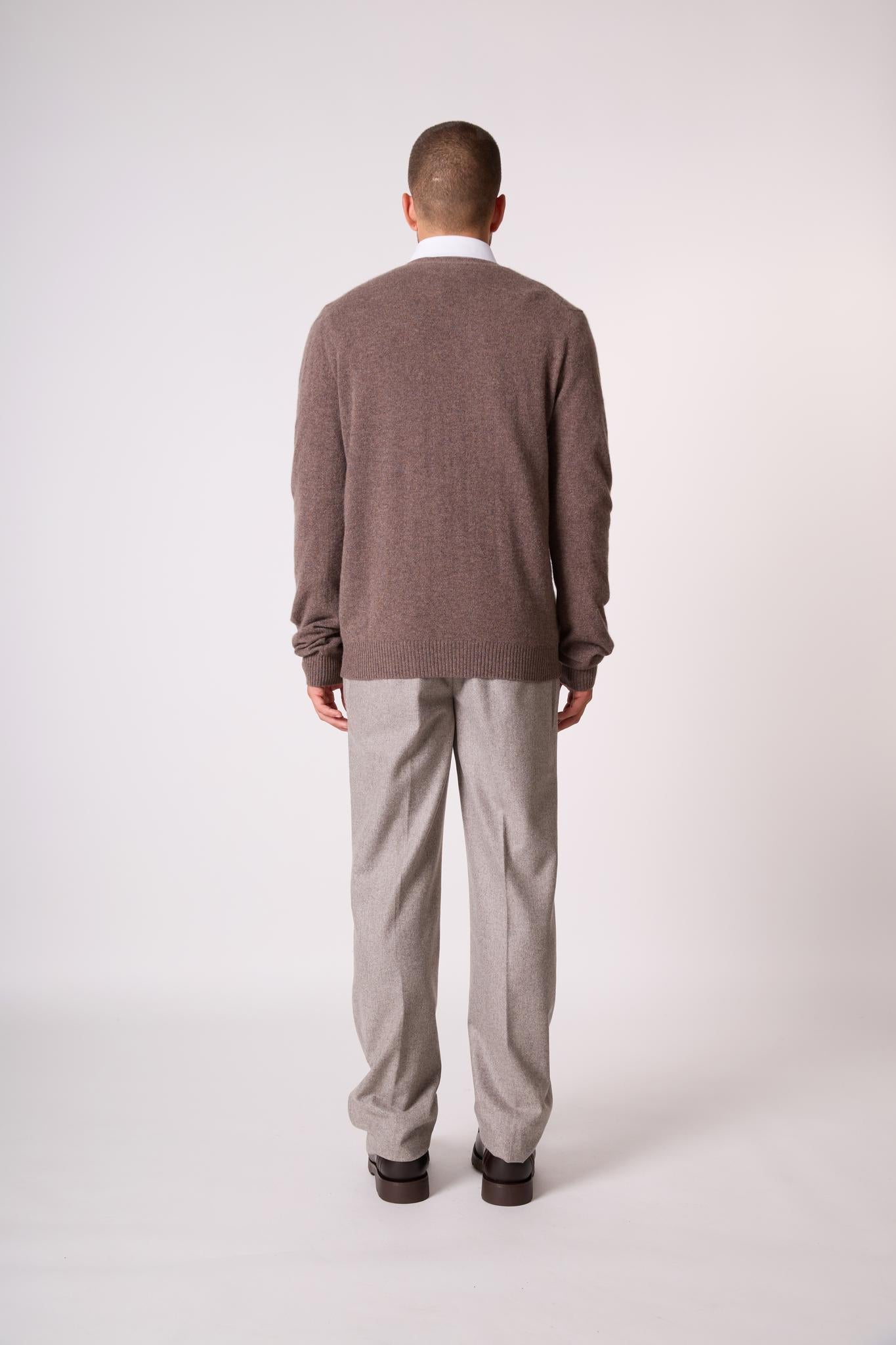 ERROL cardigan col v taupe chiné 100% cachemire