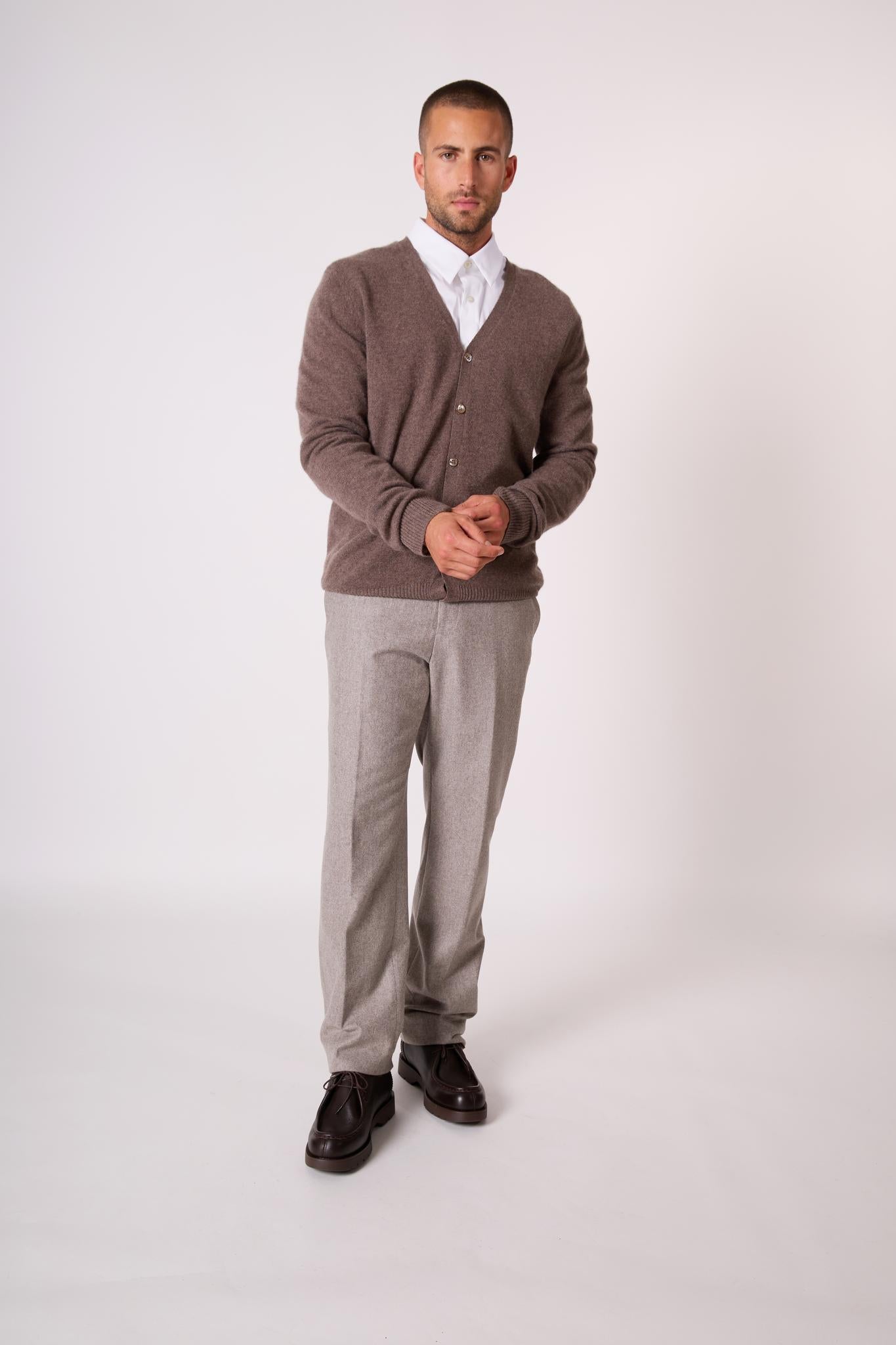 ERROL cardigan col v taupe chiné 100% cachemire