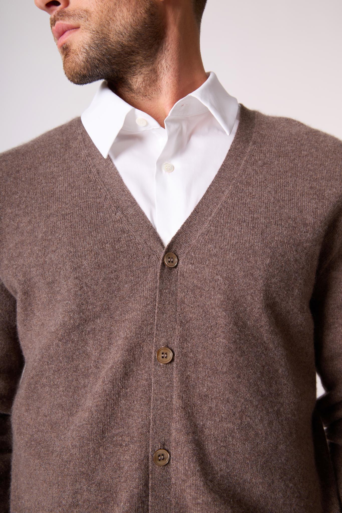 ERROL cardigan col v taupe chiné 100% cachemire