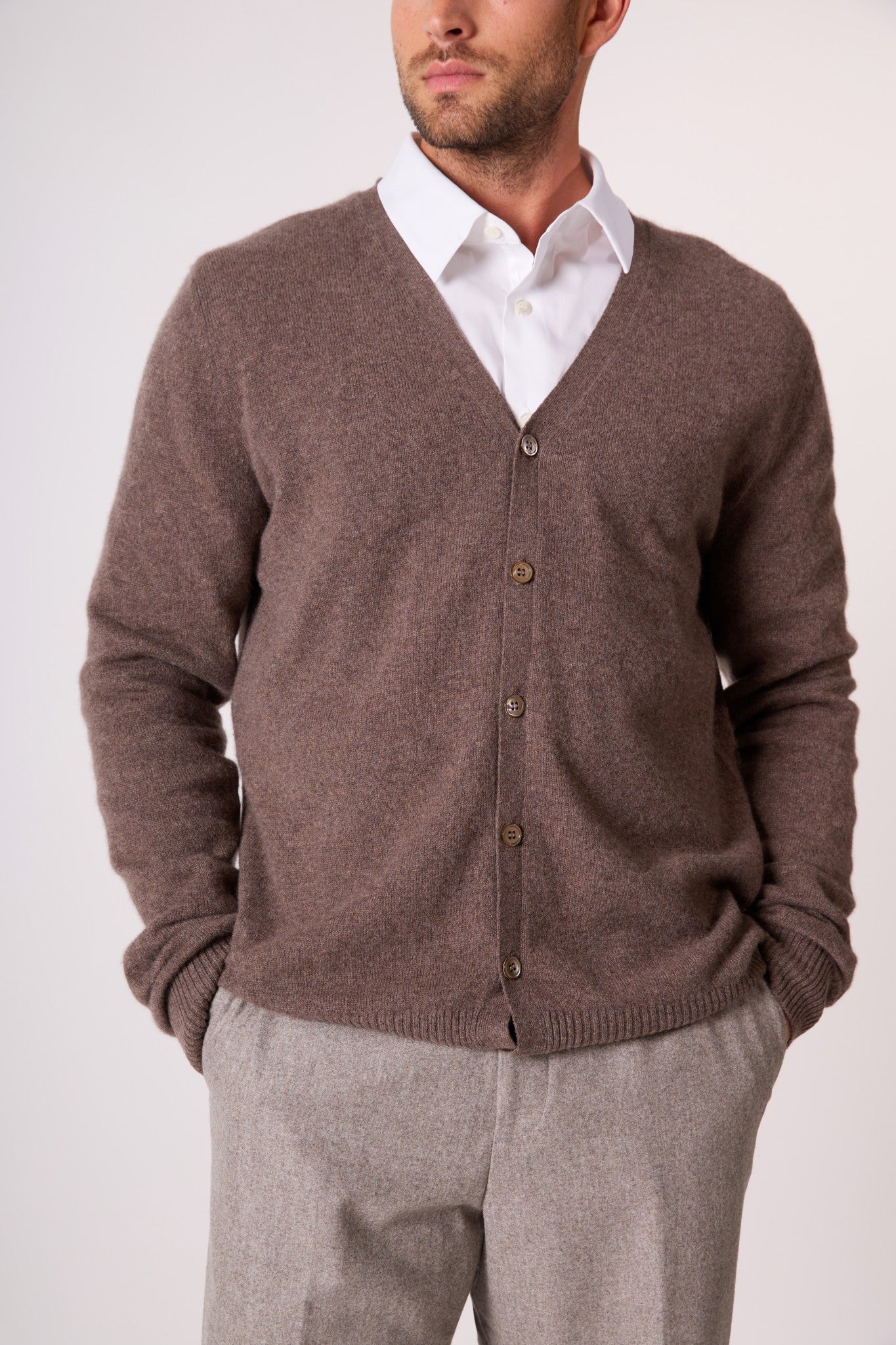 errol cardigan col v taupe chiné 100% cachemire