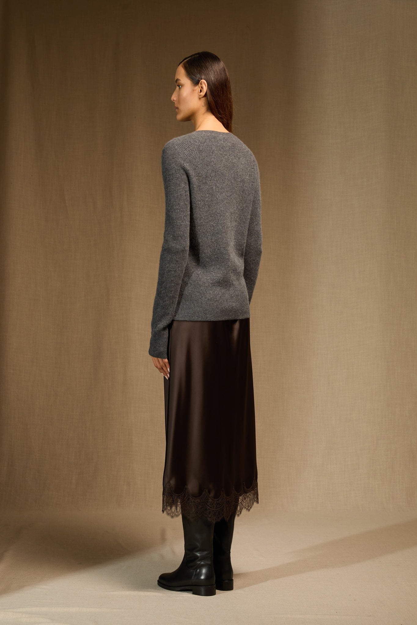 eugenia pull col rond anthracite chiné 100% cachemire