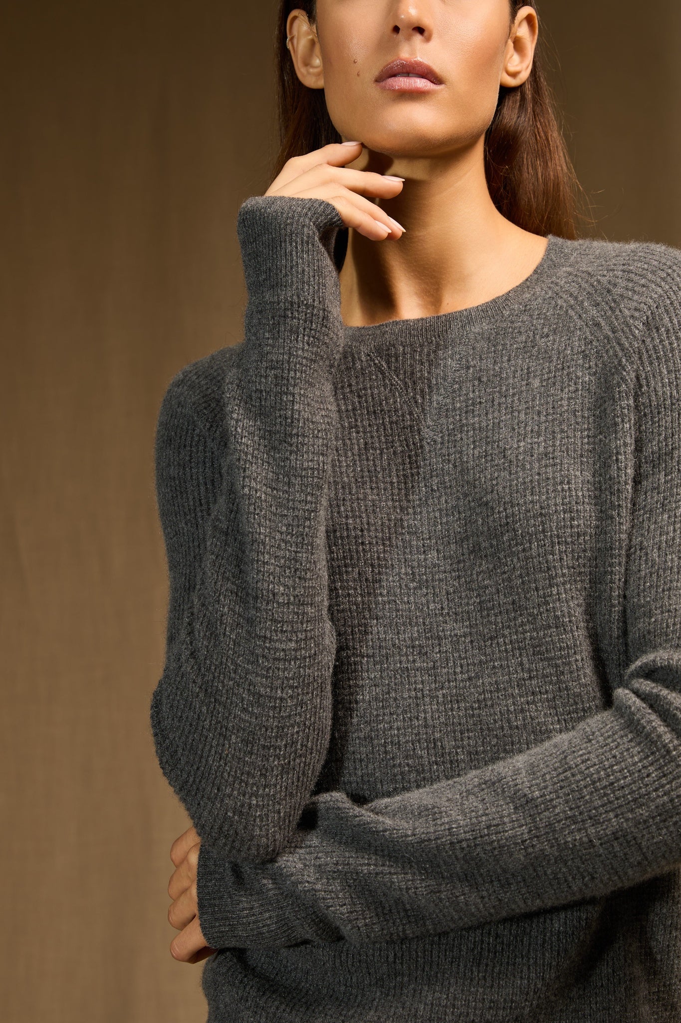 eugenia pull col rond anthracite chiné 100% cachemire