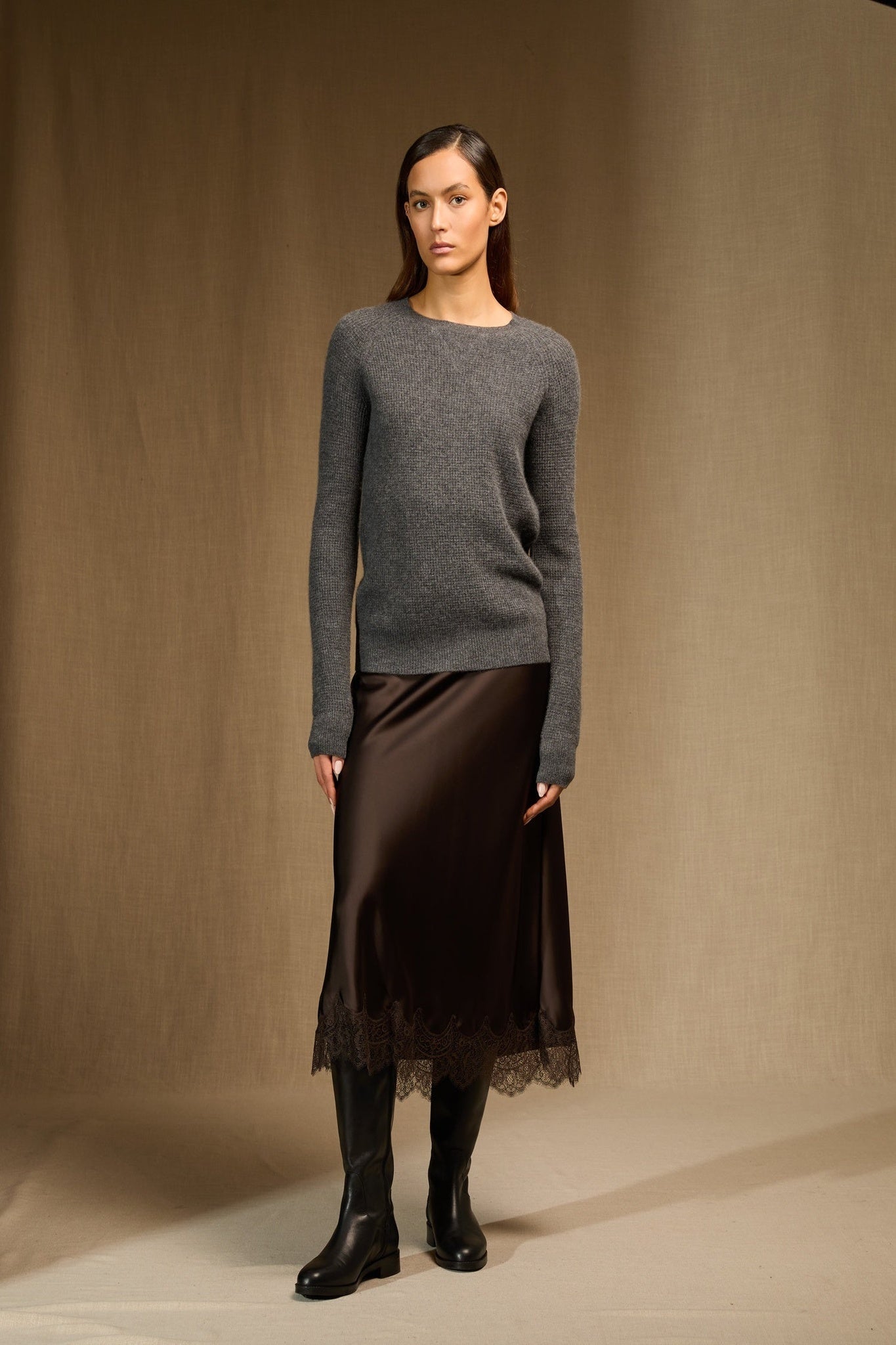 eugenia pull col rond anthracite chiné 100% cachemire