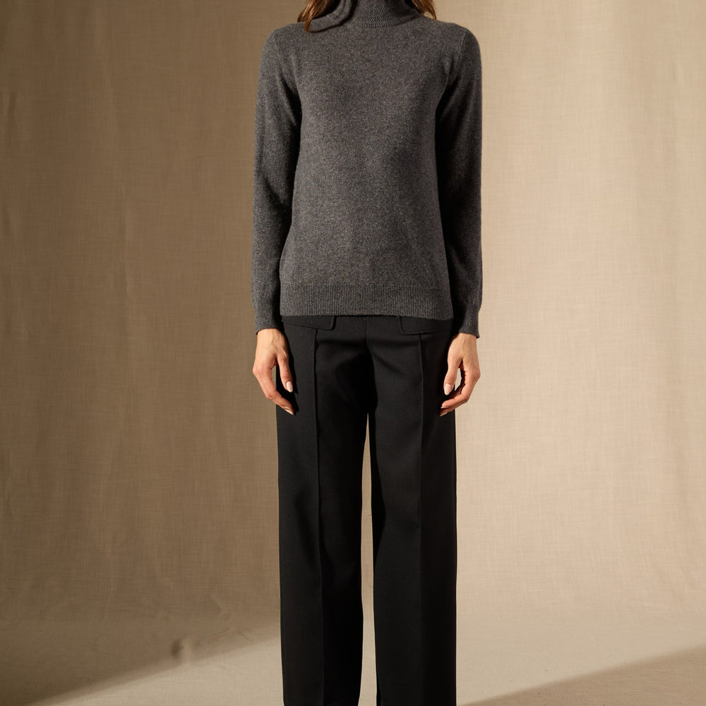 evelina pull col montant anthracite chiné 100% cachemire