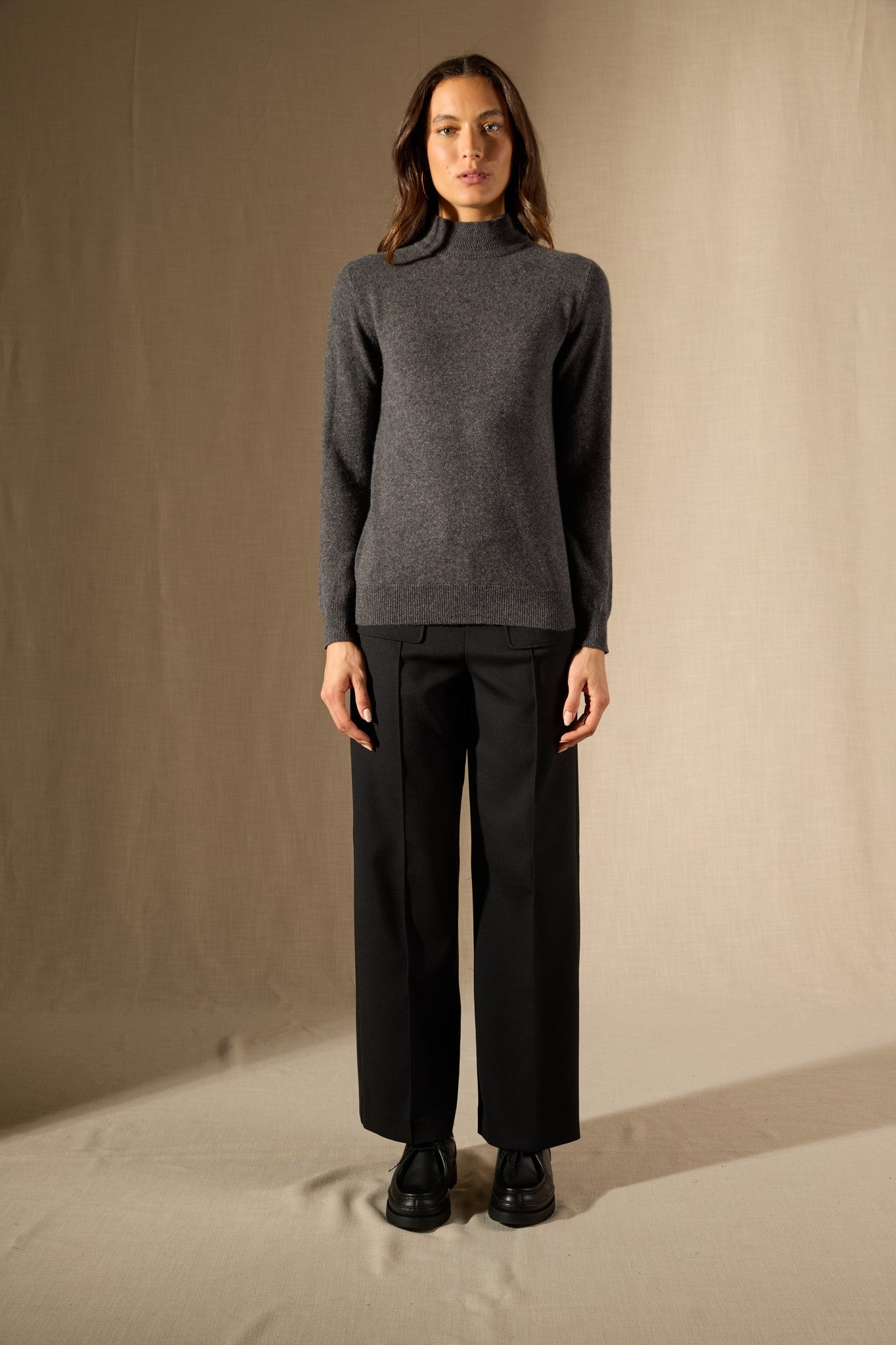 evelina pull col montant anthracite chiné 100% cachemire