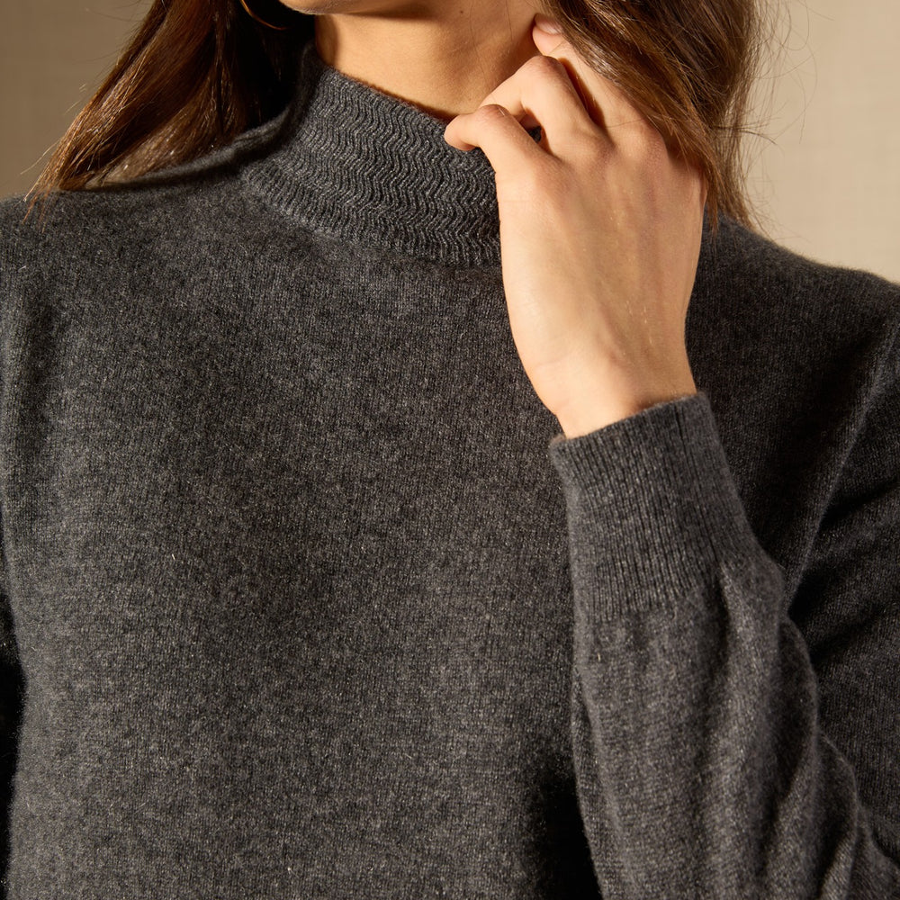 evelina pull col montant anthracite chiné 100% cachemire