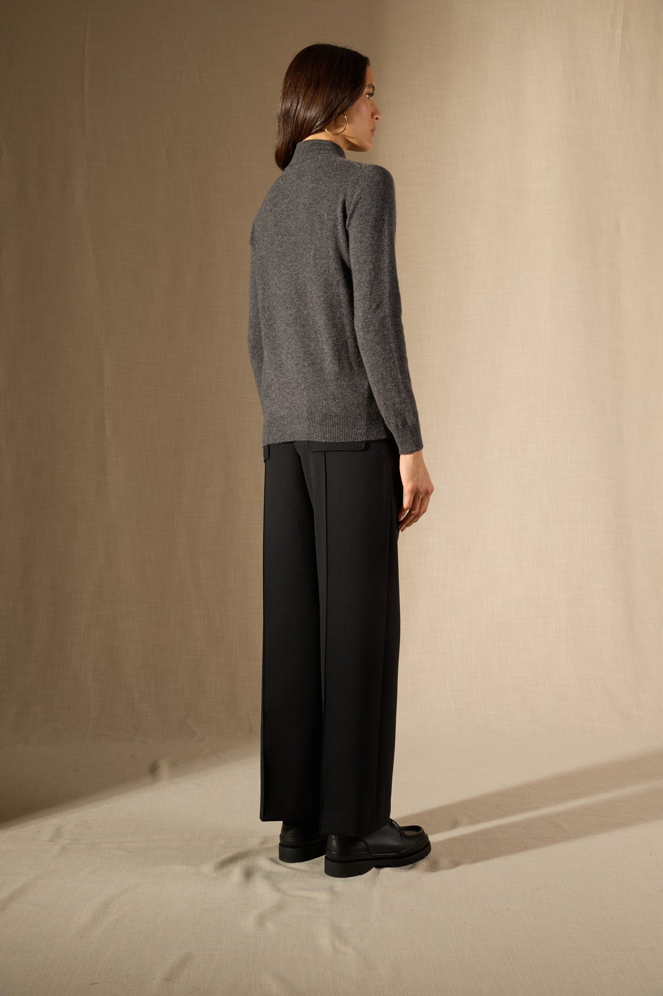 evelina pull col montant anthracite chiné 100% cachemire