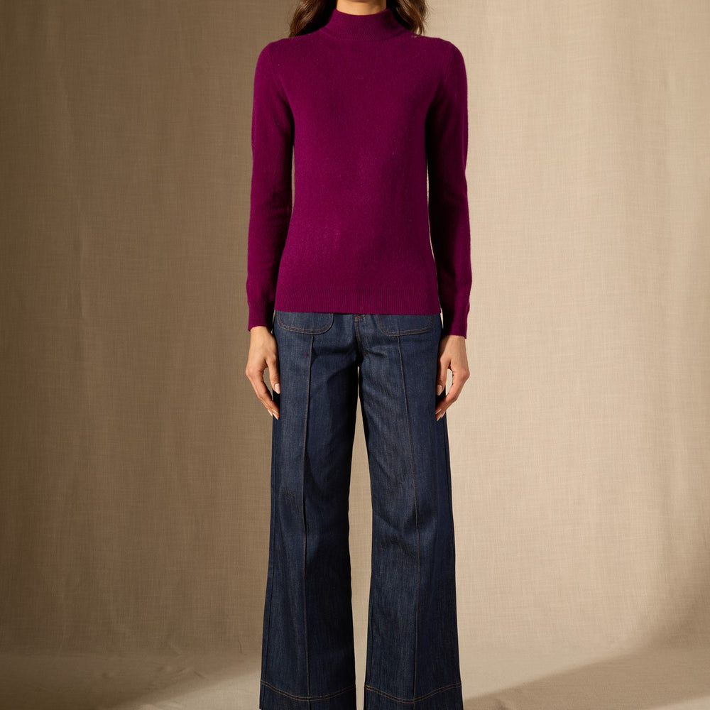 evelina pull col montant prune 100% cachemire