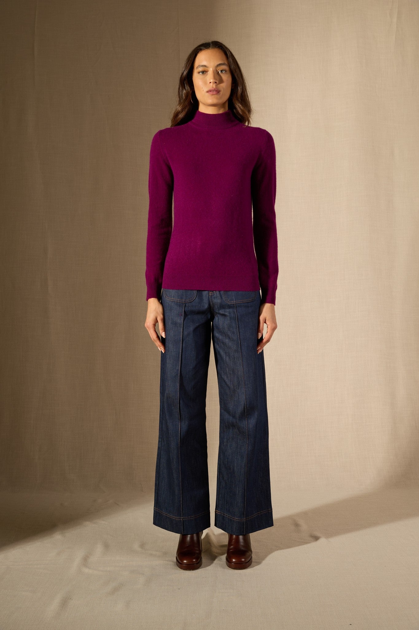 evelina pull col montant prune 100% cachemire