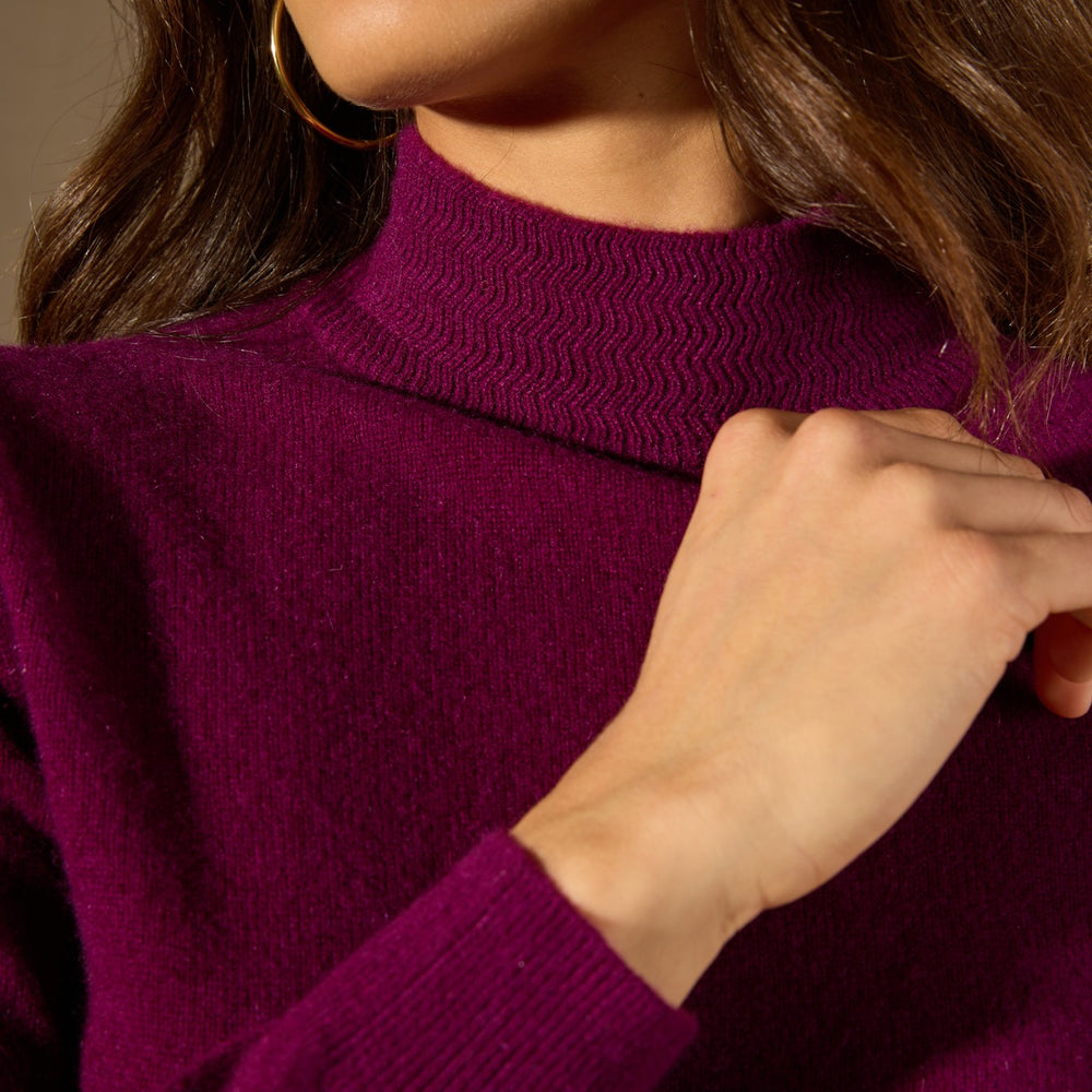 evelina pull col montant prune 100% cachemire