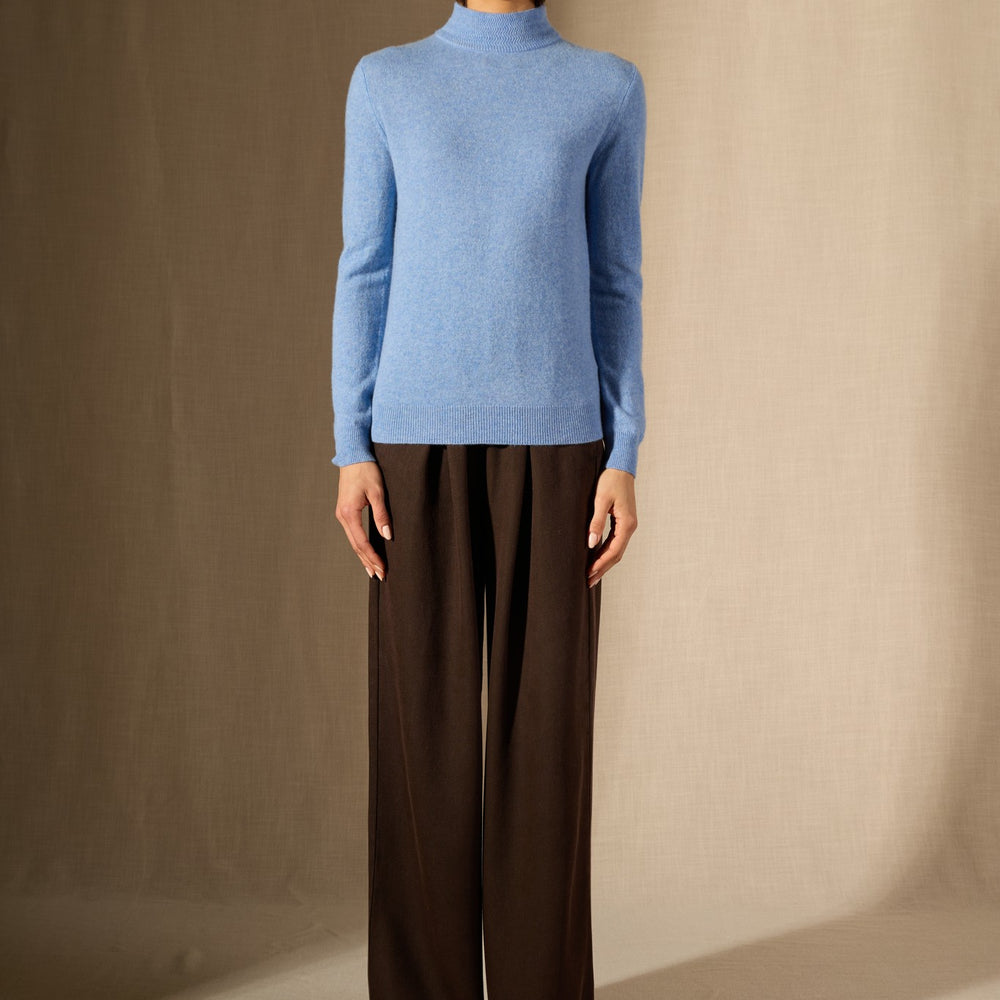 evelina pull col montant sky 100% cachemire