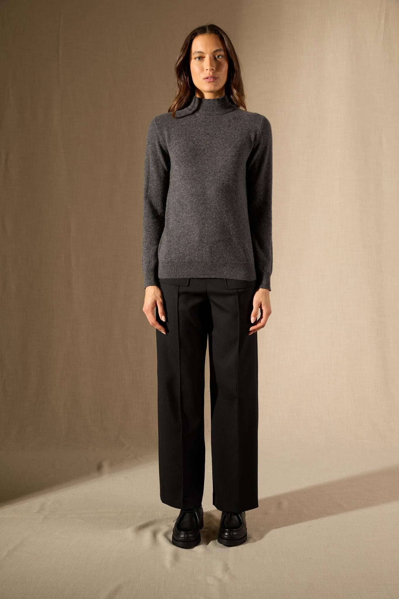 Evelina pull col montant anthracite chiné 100% cachemire