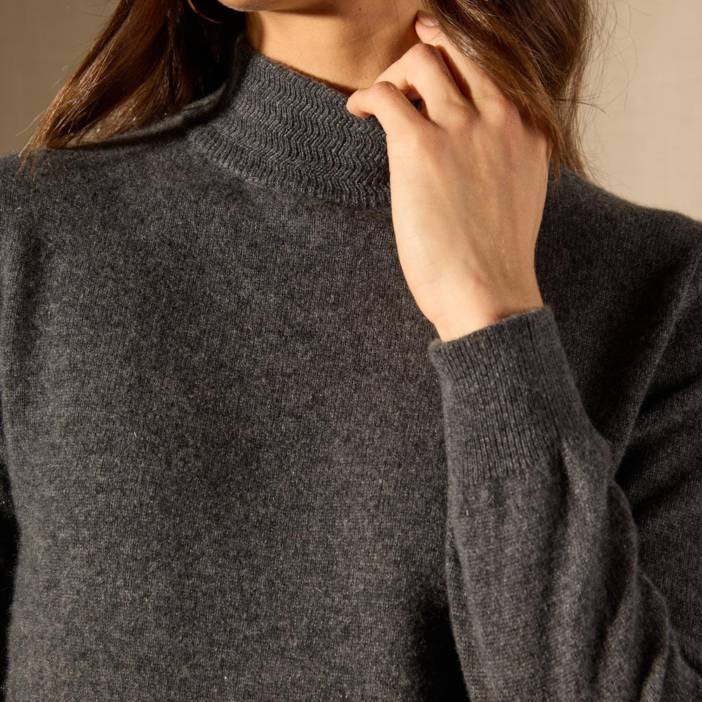 Evelina pull col montant anthracite chiné 100% cachemire